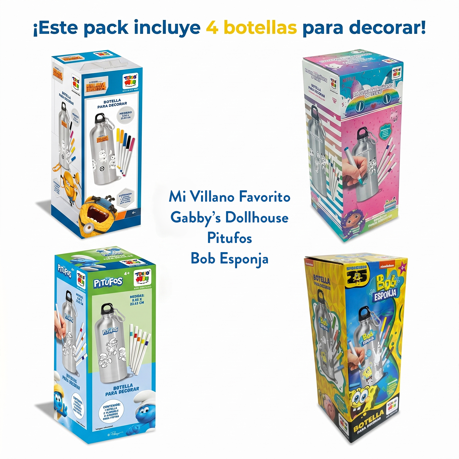 Pack x4 Botellas para Decorar Surtidas Personajes-4