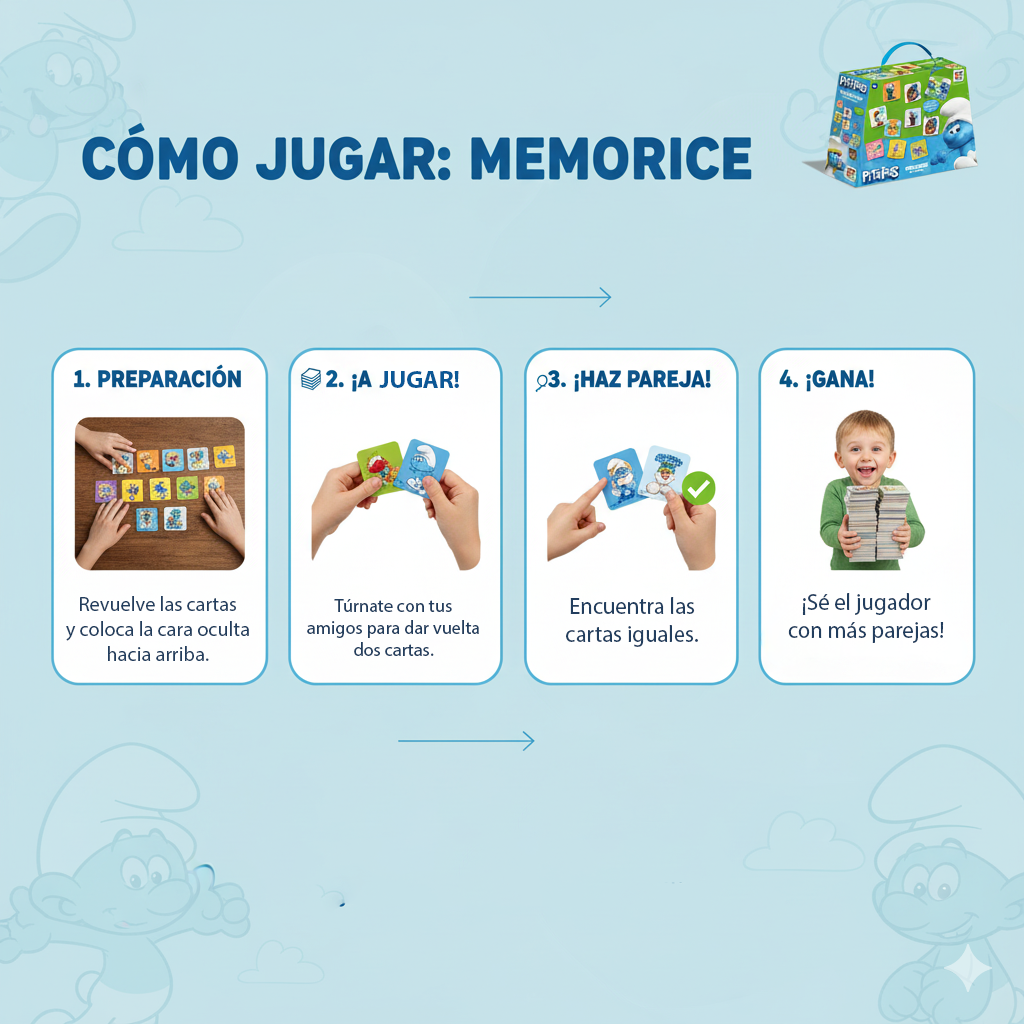 Juego de Mesa Memorice 60 Piezas Pitufos - Los Pitufos-3