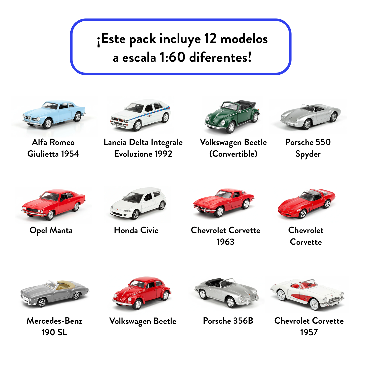 Pack x12 Autos Welly Clásicos Escala 1:60-5