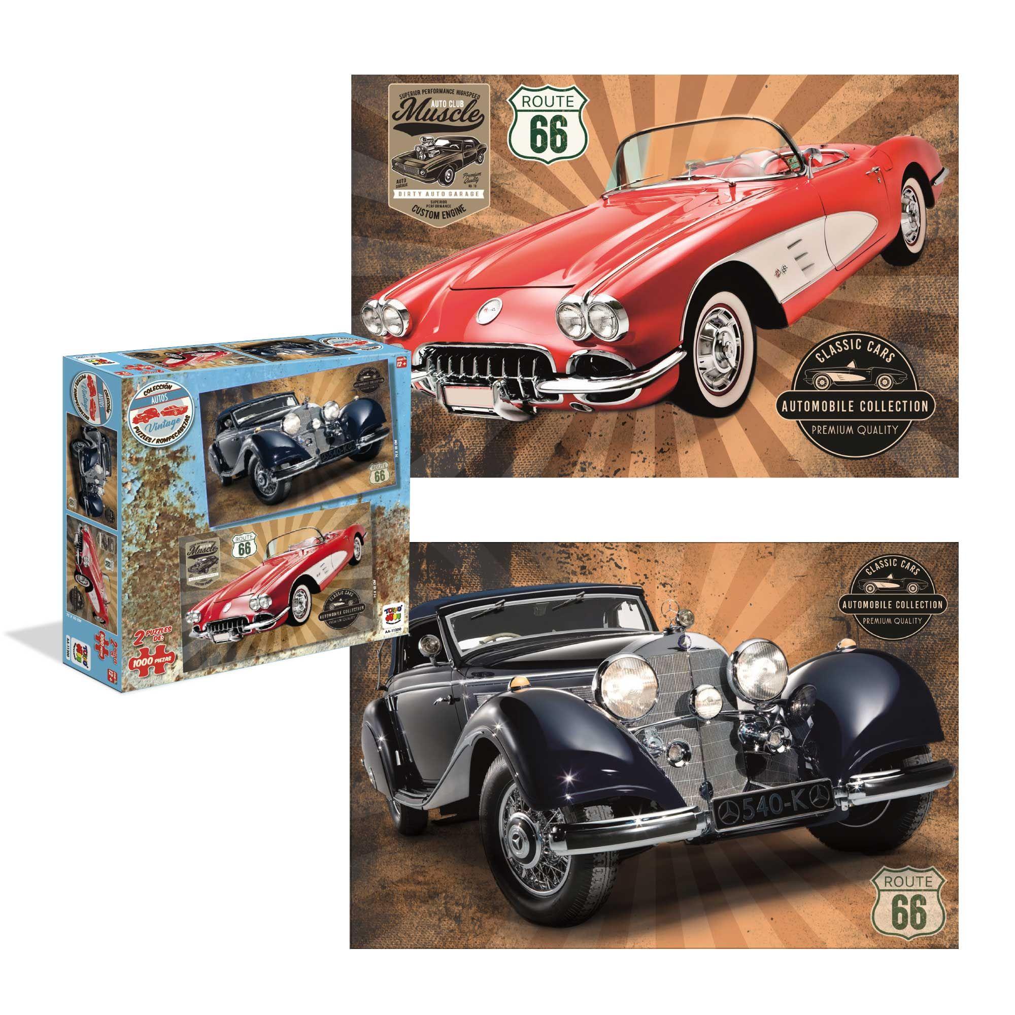 2 Puzzle De 1000 Piezas C/U Autos Vintage-1