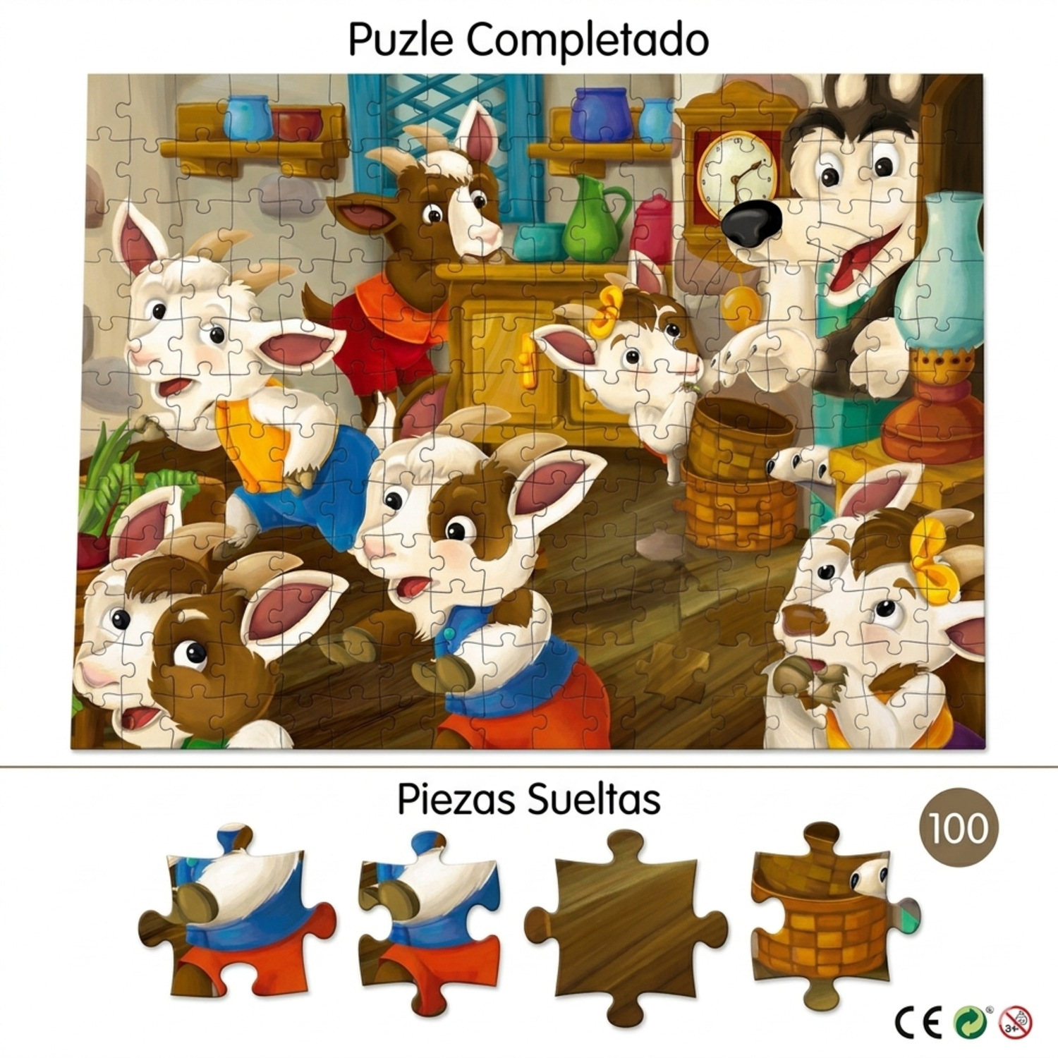 Puzzle 100 Pcs - El Lobo Y Los Chivitos-3