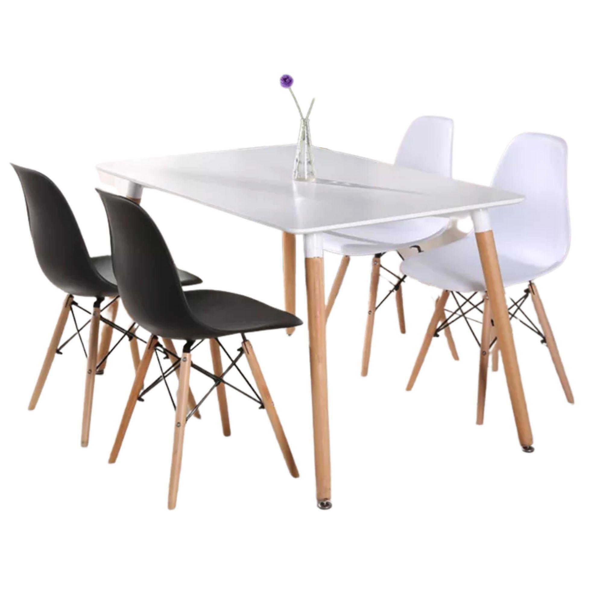 Juego De Comedor eames Rectangular Blanco-Negro-Blanco 120 cm 4 sillas-4