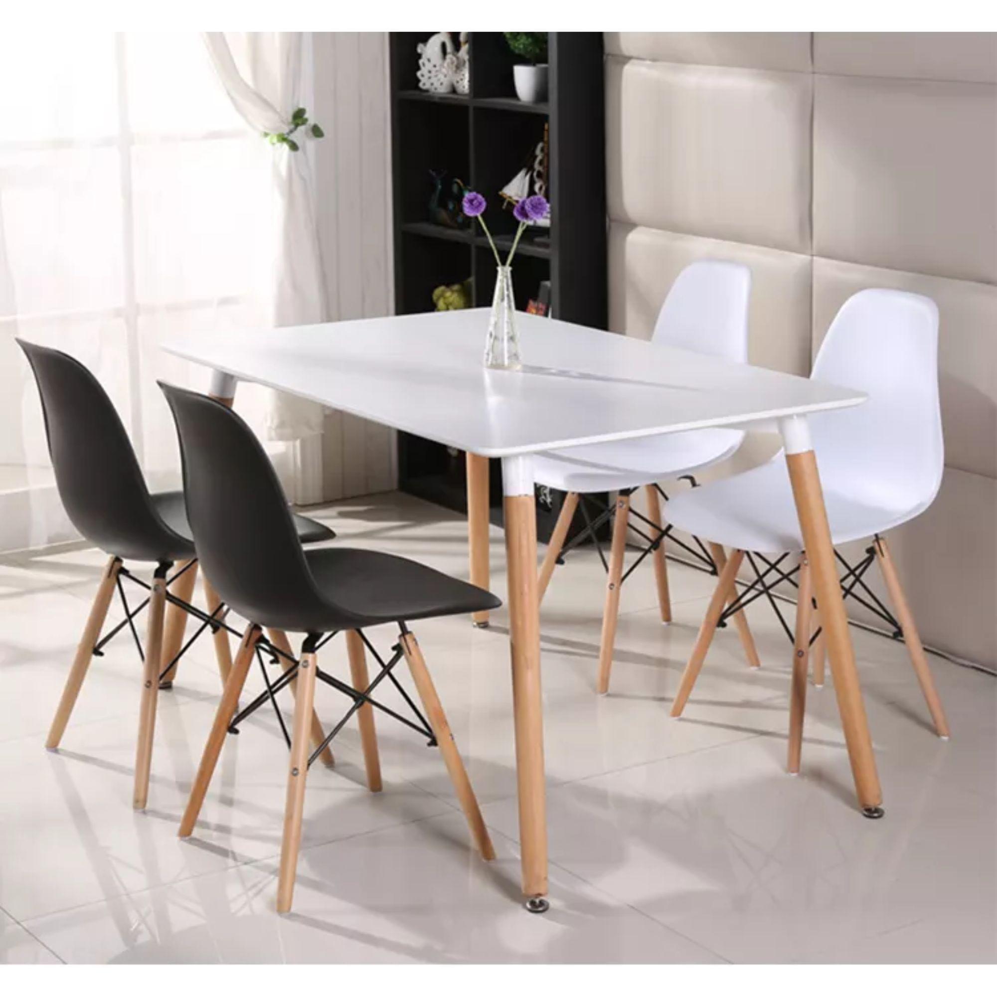 Juego De Comedor eames Rectangular Blanco-Negro-Blanco 120 cm 4 sillas-0