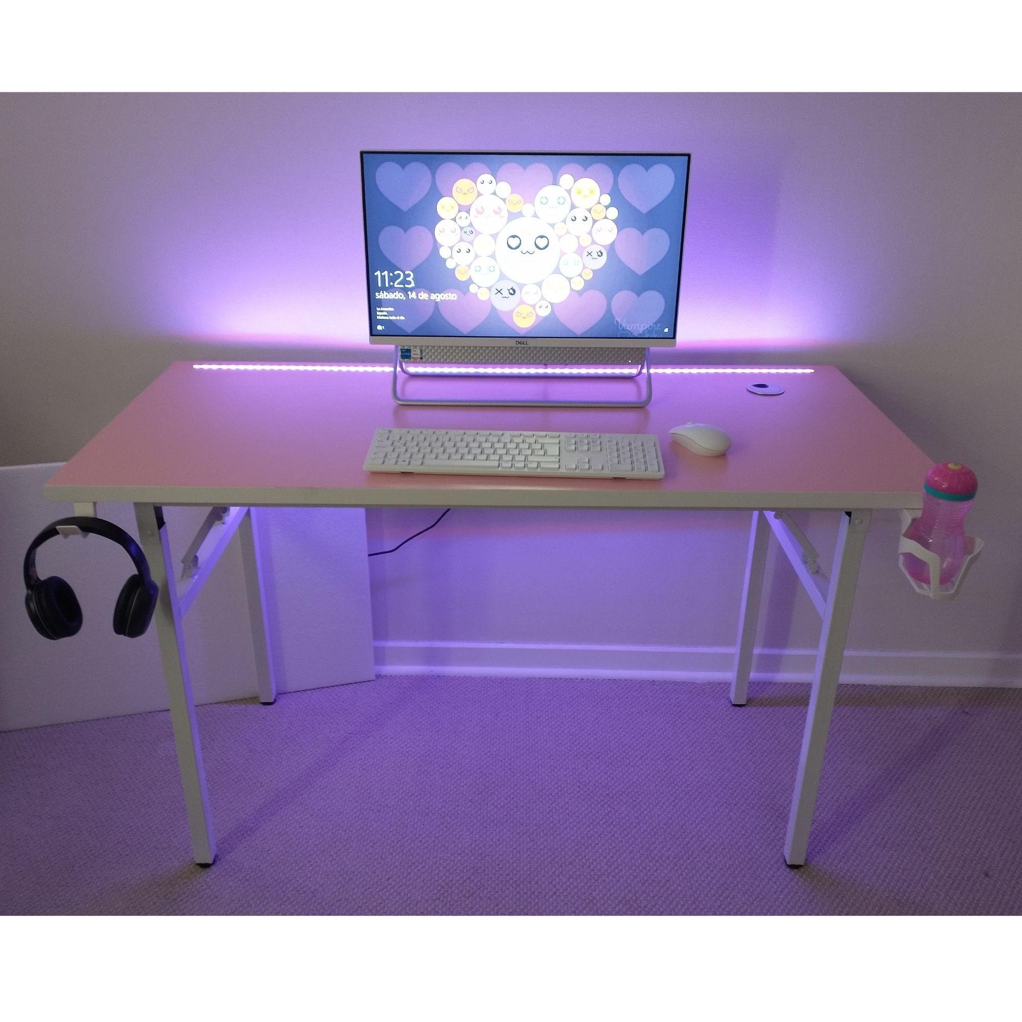 Escritorio Gamer plegable ROSA 130 CM con luz LED-6