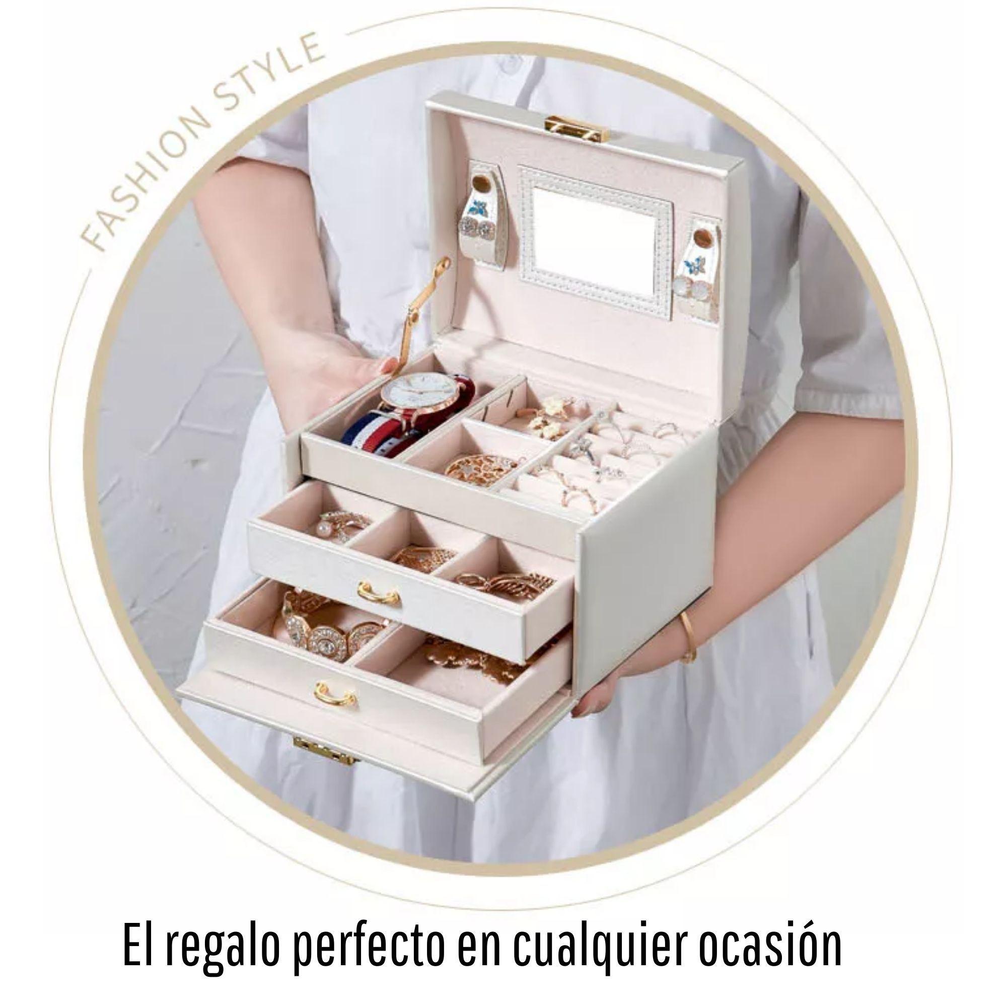 Joyero Organizador con espejo y llave Delux 3 Niveles Blanco-2