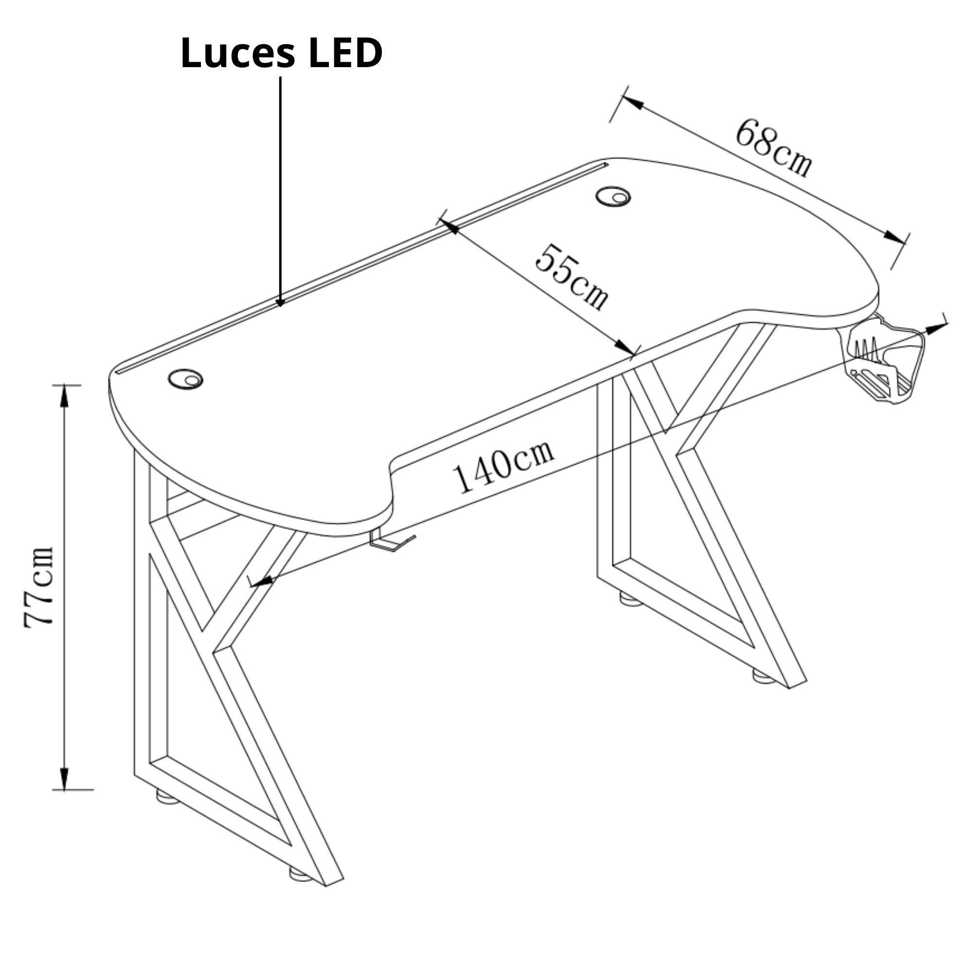 Escritorio Gamer U con luz LED Negro-2