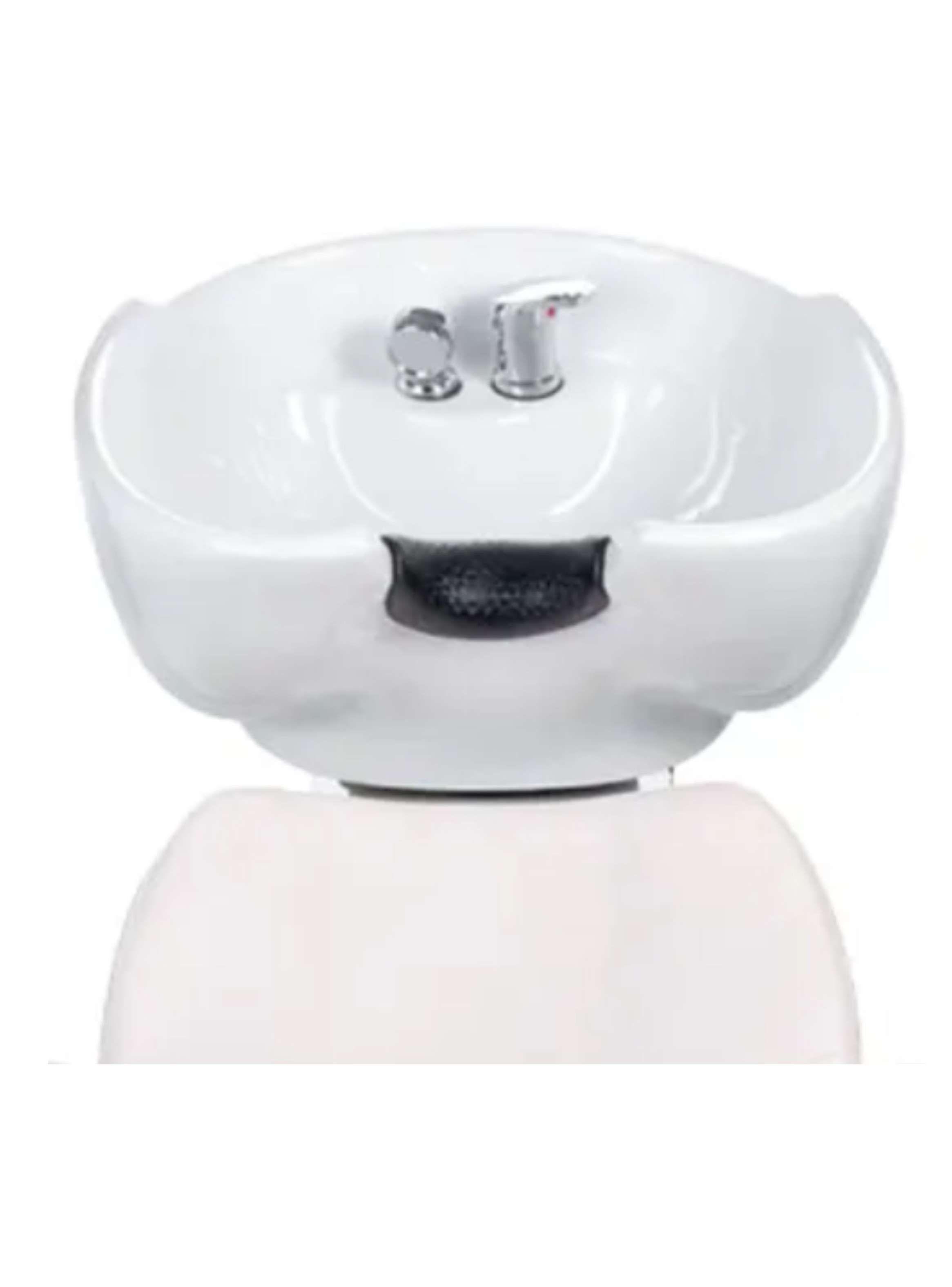 Lavapelo Peluquería Cerámica Profesional Lavacabezas Blanco con griferia -2