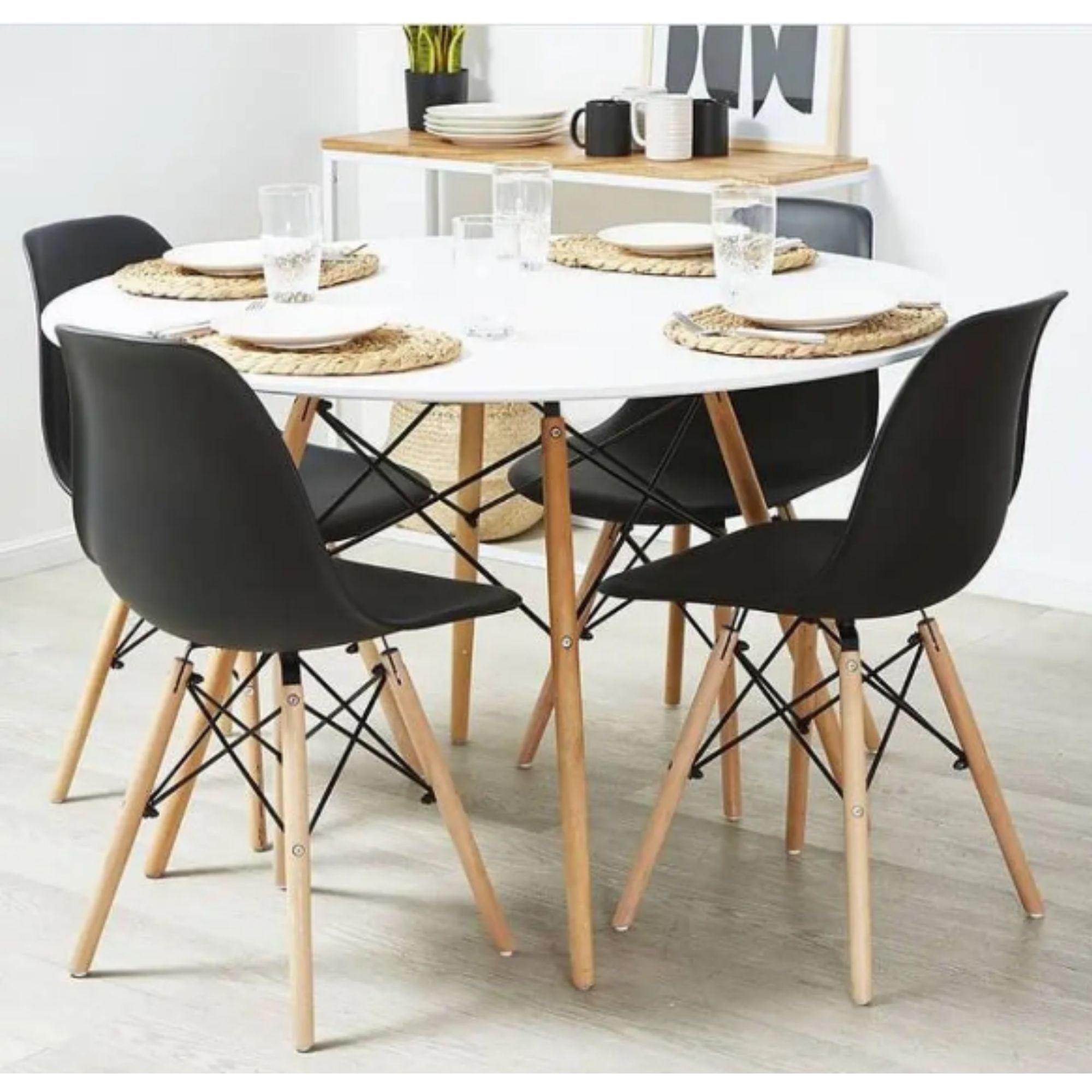 Juego De Comedor eames Redondo 4 sillas Blanco-Negro 80 cm-0