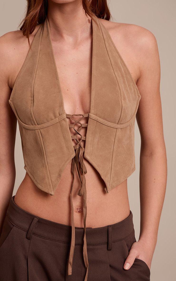 Corset Halter Beige Gamuza-3