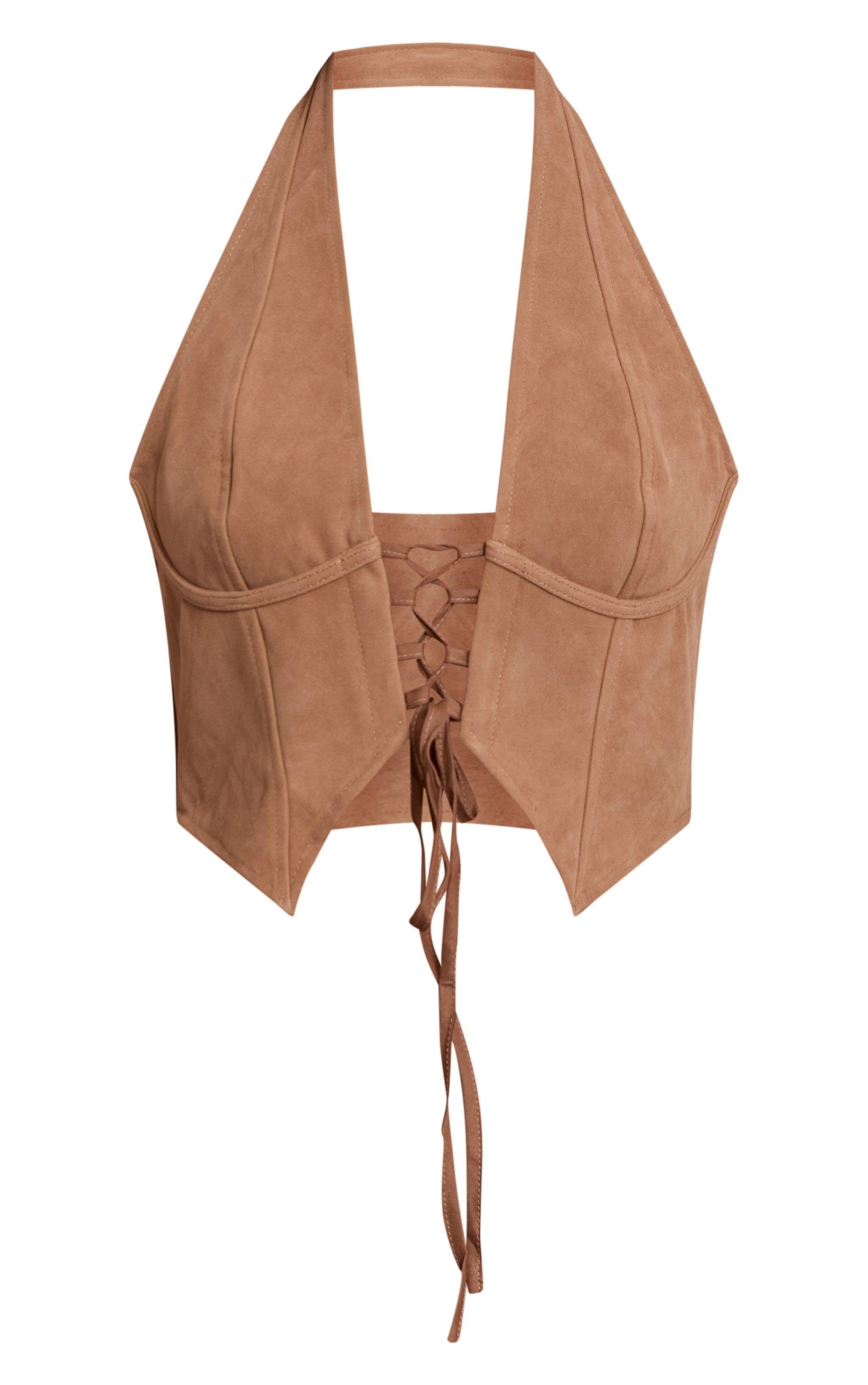 Corset Halter Beige Gamuza-4
