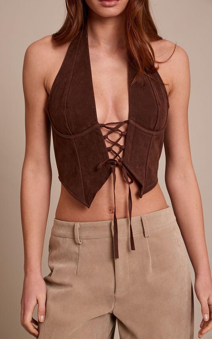 Corset Halter Gamuza Chocolate-3