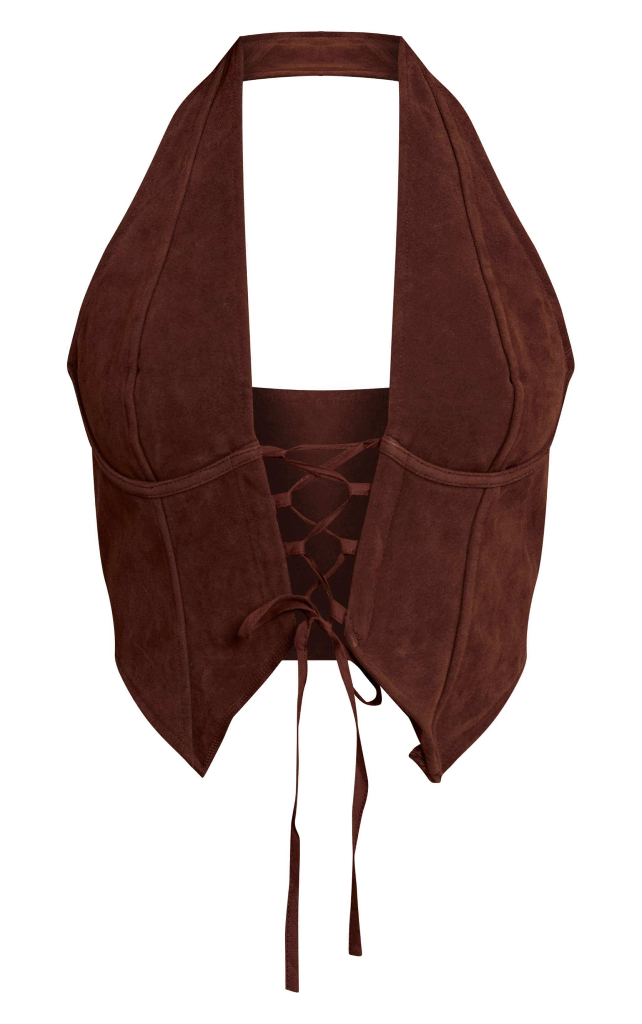 Corset Halter Gamuza Chocolate-4