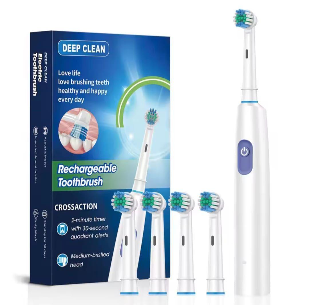 Cepillo Dental Eléctrico Blanco Recargable Con 4 Cabezales-0