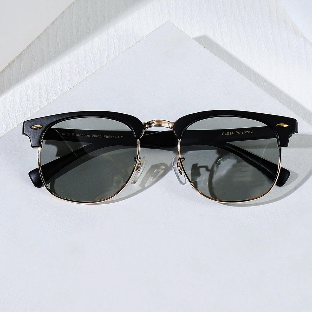 POLASUP Gafas de sol polarizadas retro anti UV con media montura de metal cl sicas y elegantes-3