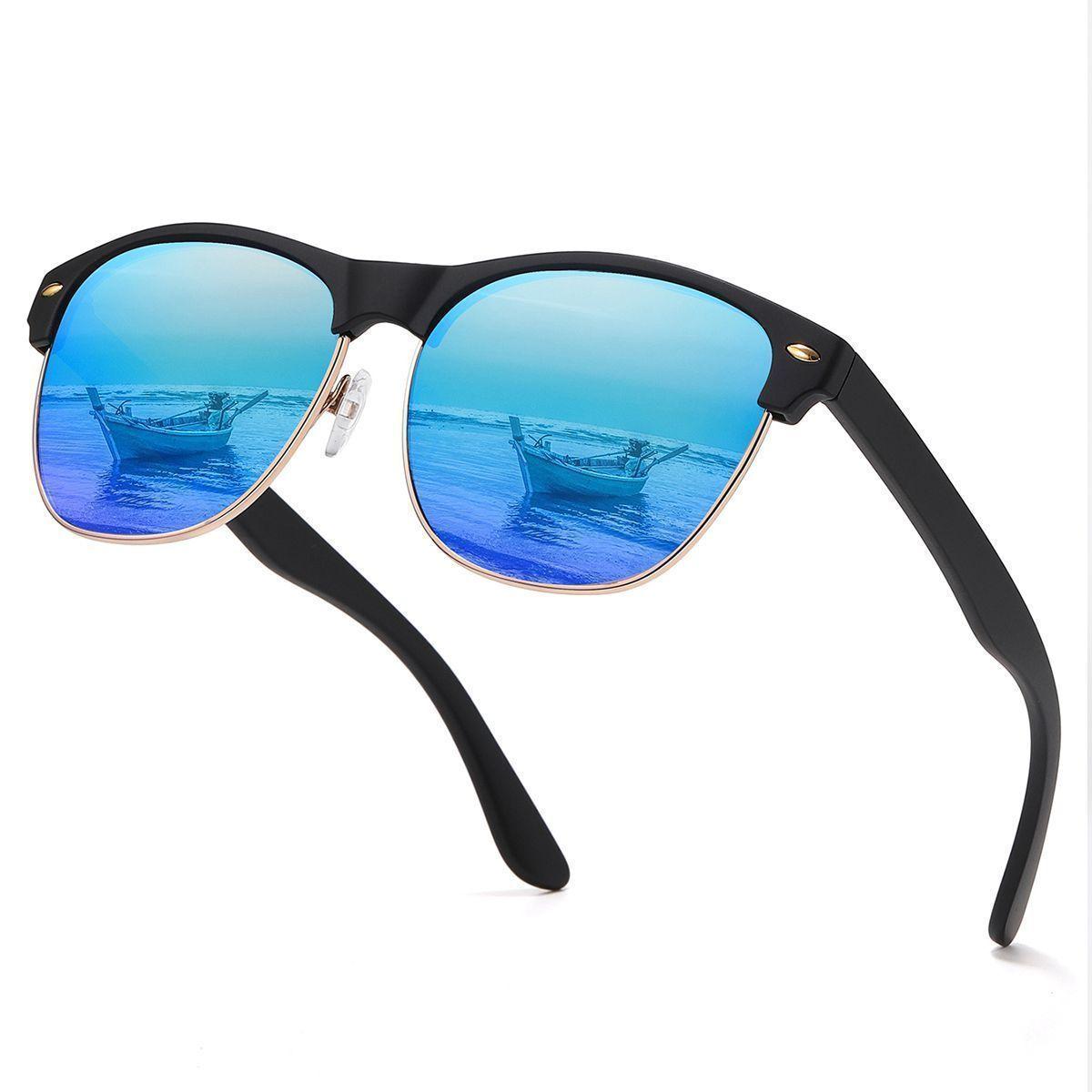 POLASUP LENTES Gafas de sol polarizadas cl sicas elegantes y casuales de media montura de metal-3