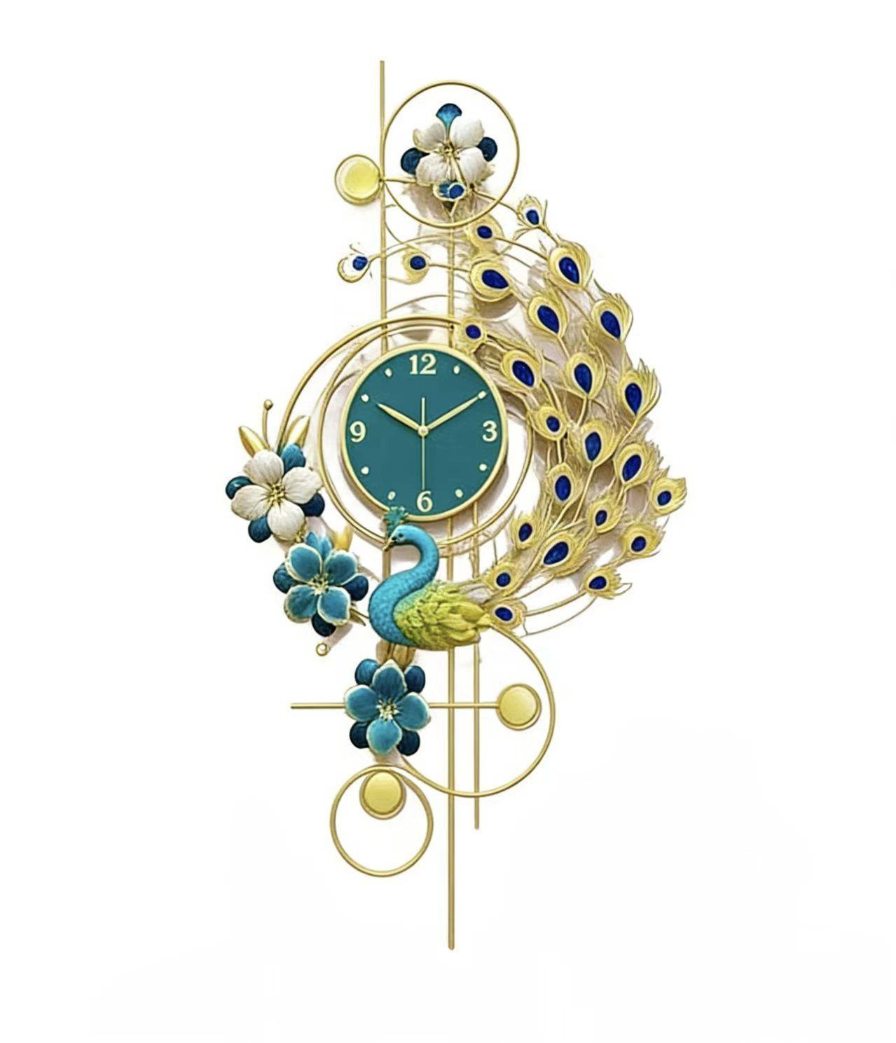 Reloj de pared forma de pavo real para la recepcion de un apartamento grande-0