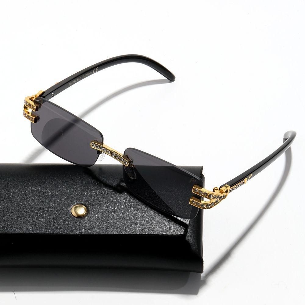 Polasup lentes Gafas de sol rectangulares vintage sin montura para mujer y hombre UV400-2