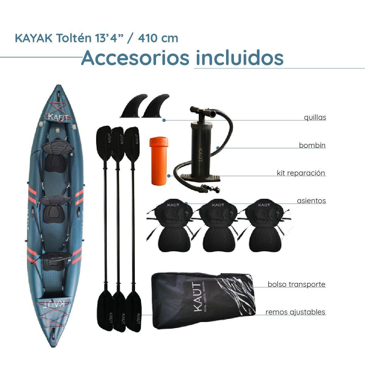 Kayak Inflable Profesional PVC Laminado Triple 2 3 personas 410 cm Tolt n Mochila Accesorios-3
