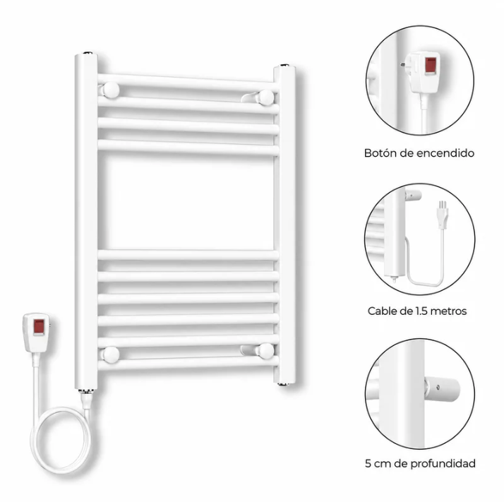 Secador de Toallas Electrico para Bano 200W Mural 60x50 cm Lipari Blanco Cable Izquierdo-2