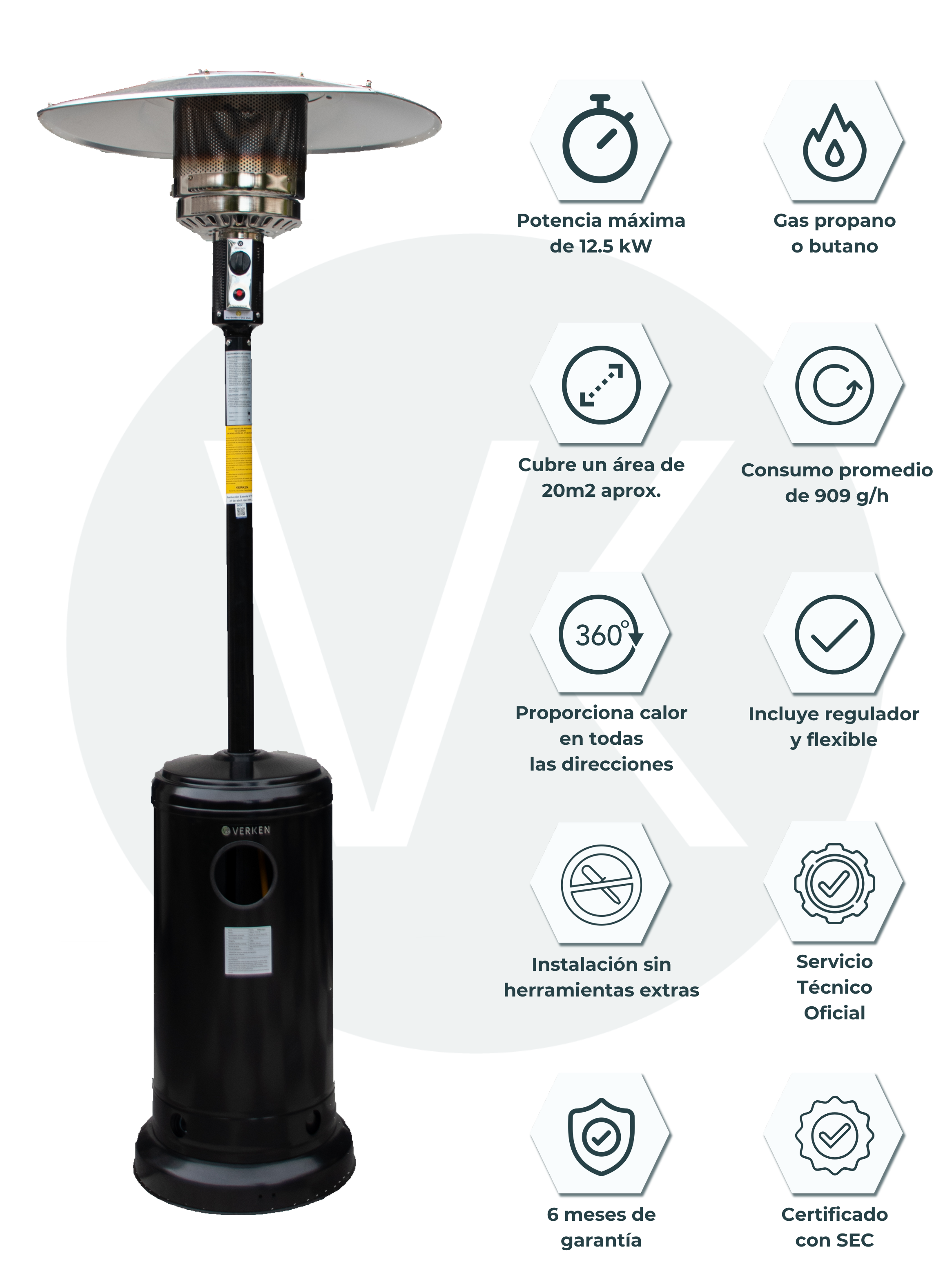 Estufa Exterior Gas Svart Pro - Negro | Calefactor para Terrazas y Patios-4