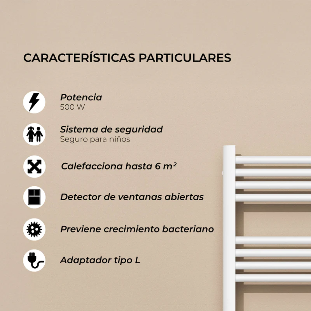 Calefactor Secador de Toallas WIFI Programable 500W Mural 88x54 cm Viglio Blanco-3