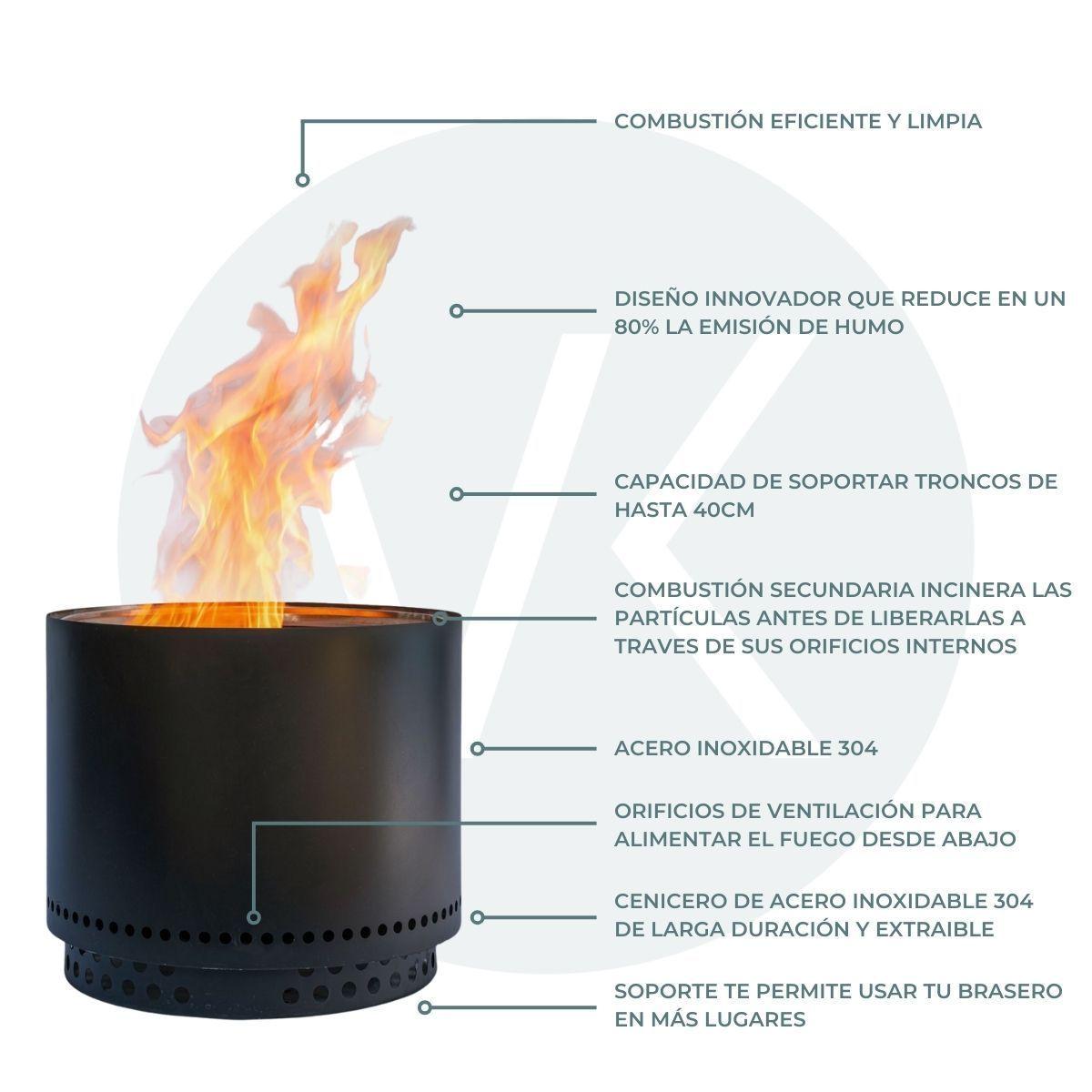 Fogón Brasero sin Humo Brann – Acero Inoxidable 304 + Accesorios / 38 cm-4