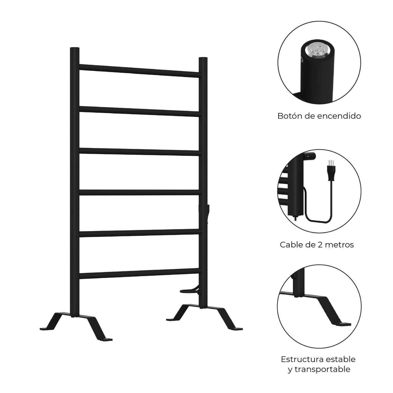 Calefactor Secador de Toallas Eléctrico para Baño 80W Pedestal 70x45 cm Vico Negro-3