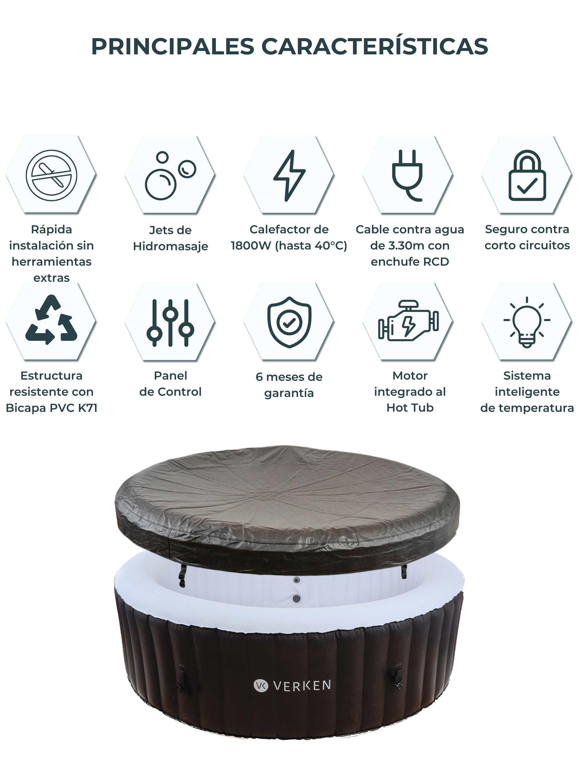 Jacuzzi | Hot Tub | Spa Inflable Tromso / 6 personas - Negro-6