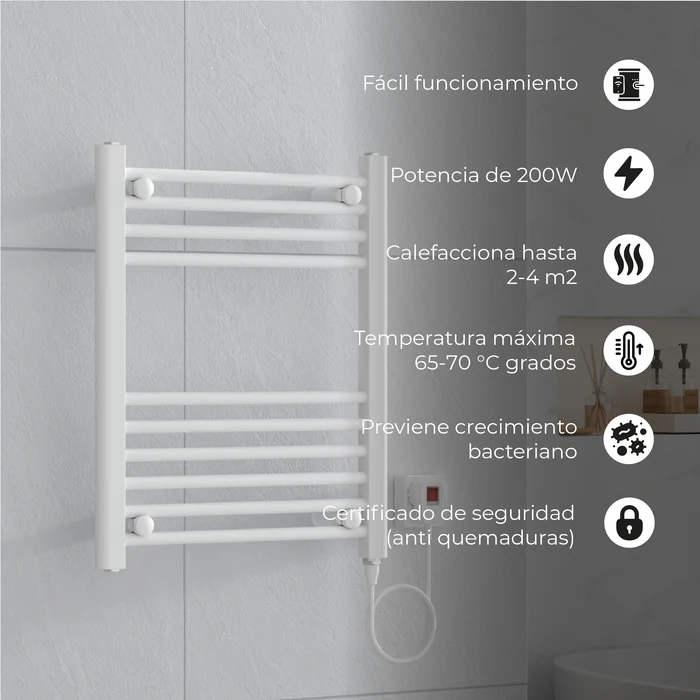 Secador de Toallas Electrico para Bano 200W Mural 60x50 cm Lipari Blanco-2