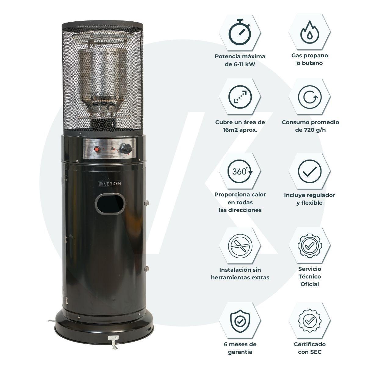 Estufa Exterior Gas Litt - Negro | Calefactor para Terrazas y Patios-4