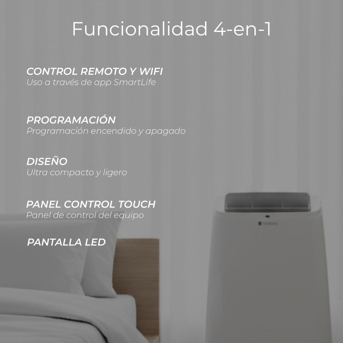 Aire Acondicionado Portatil Calefactor 4 en 1 - 12.000 BTU Frio / Calor Wifi Chamonix Verken-3