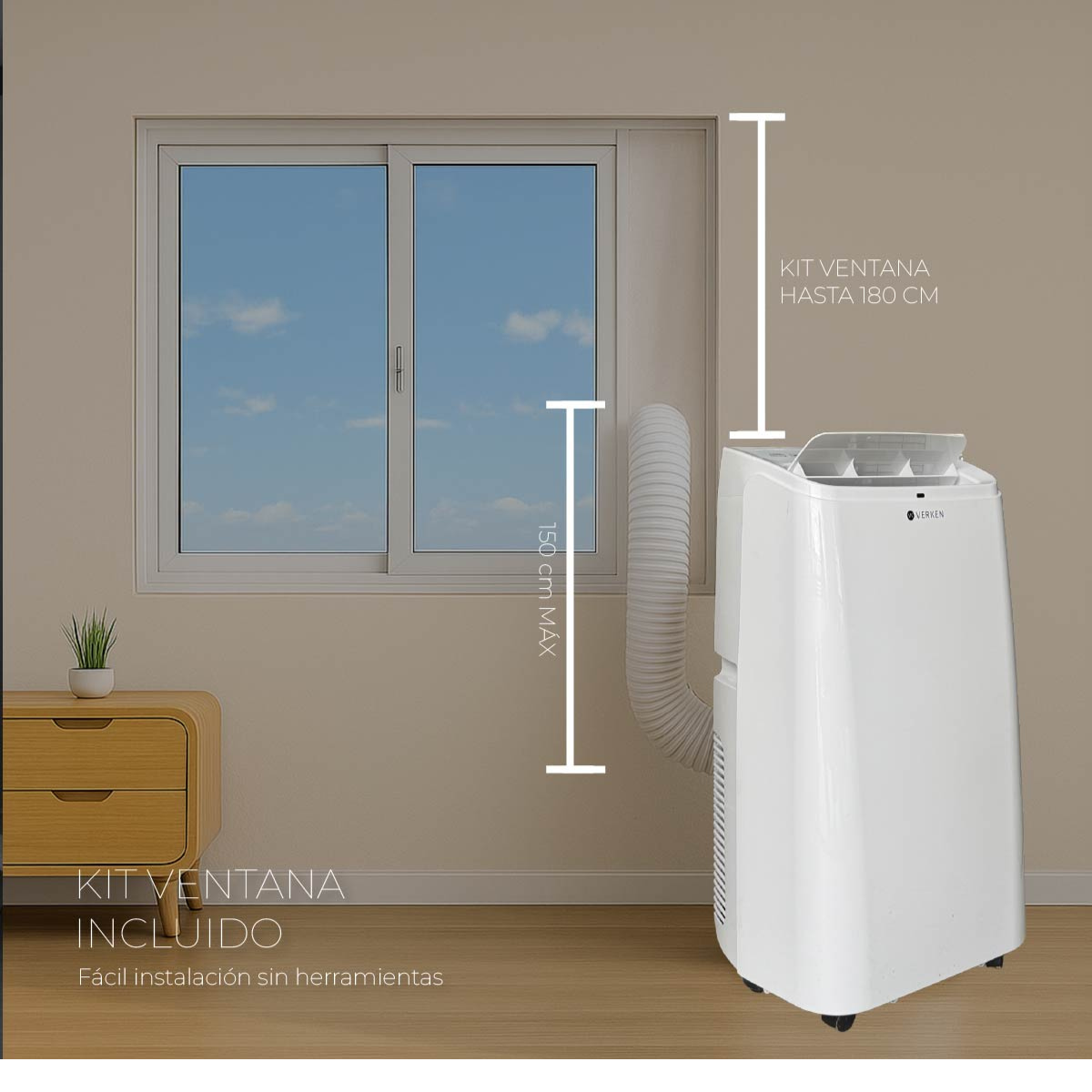 Aire Acondicionado Portatil Calefactor 4 en 1 - 12.000 BTU Frio / Calor Wifi Chamonix Verken-4