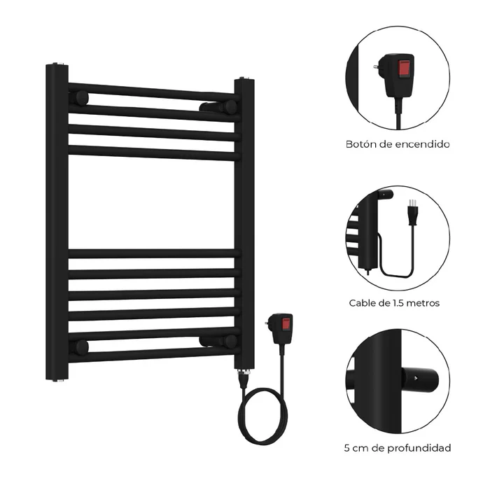Secador de Toallas Electrico para Bano 200W Mural 60x50 cm Lipari Negro-3