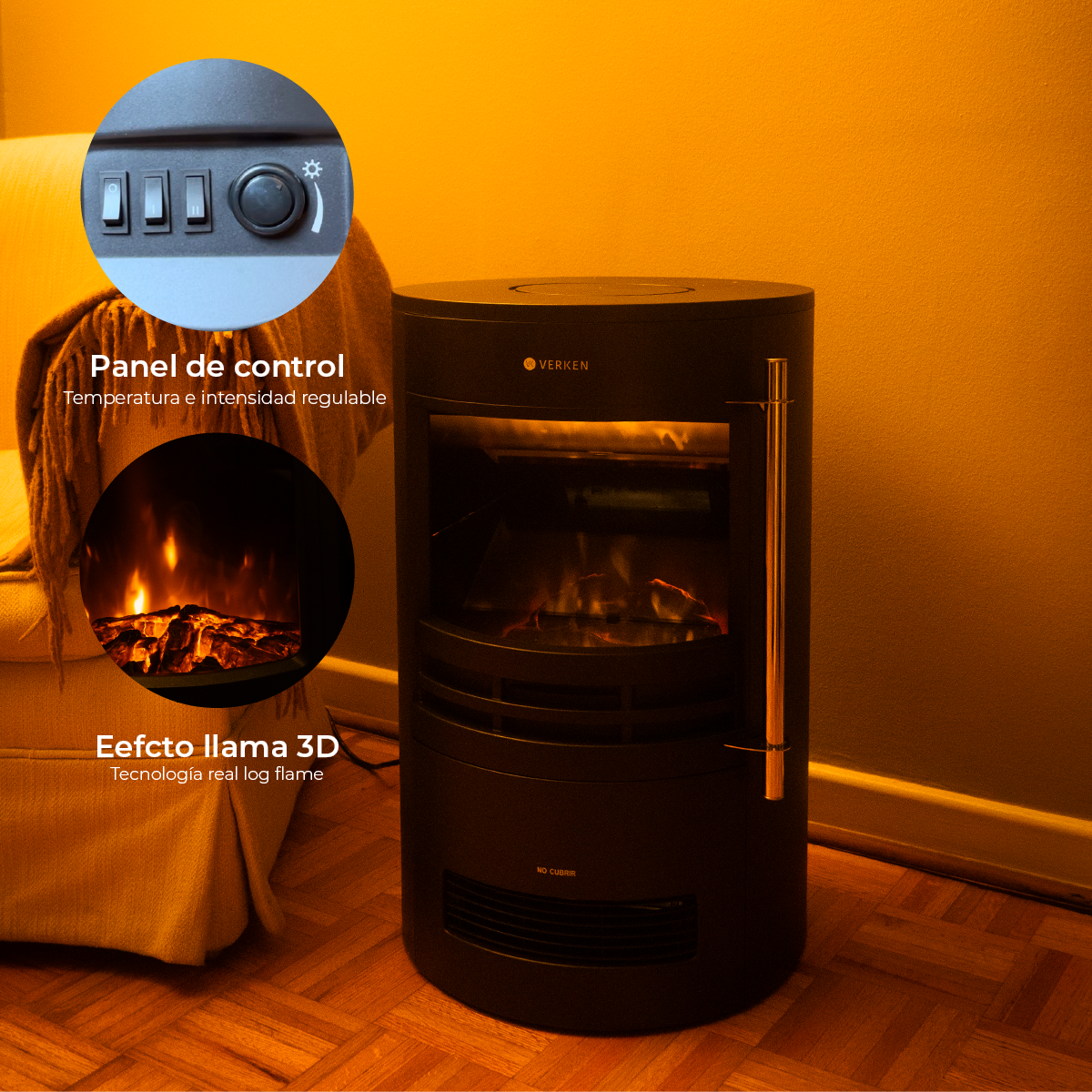 Calefactor Chimenea Eléctrica Krakatoa Llama LED 3D - Verken-3