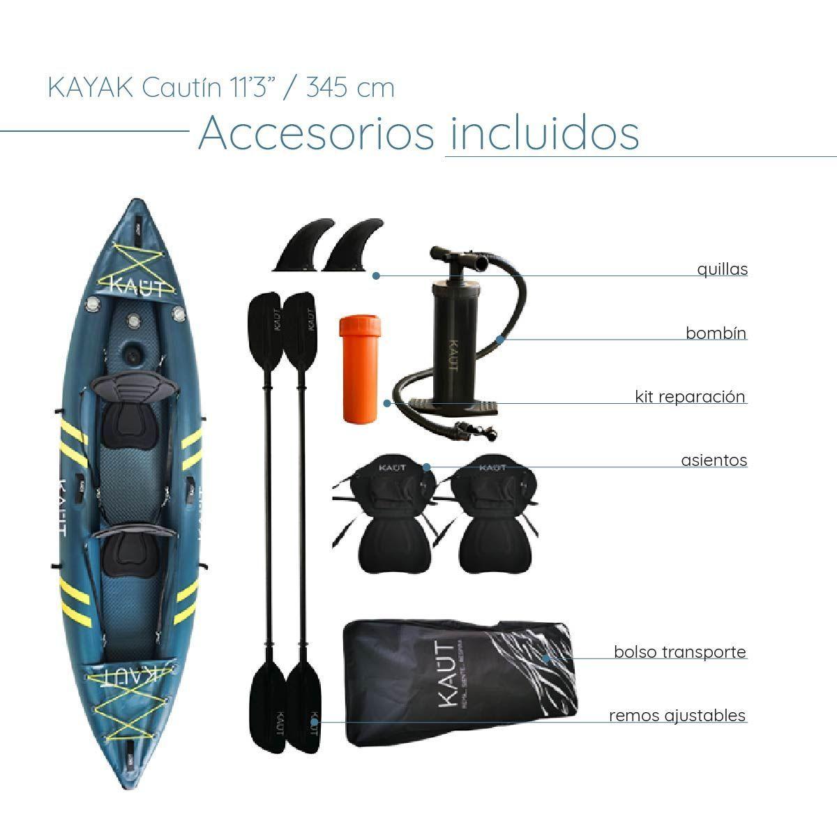 Kayak Inflable Profesional PVC Laminado Doble 1 2 personas 345 cm Caut n Mochila Ac-4