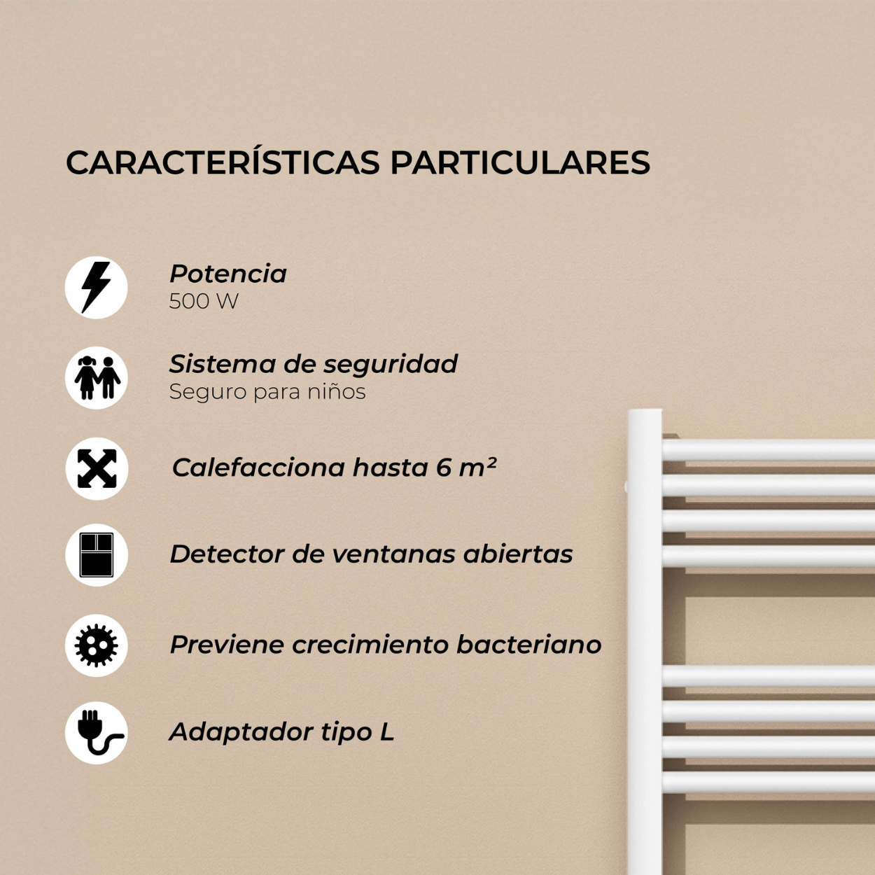 Calefactor Secador de Toallas WIFI Programable 500W Mural 88x54 cm Viglio Blanco Cable Izquierdo-3