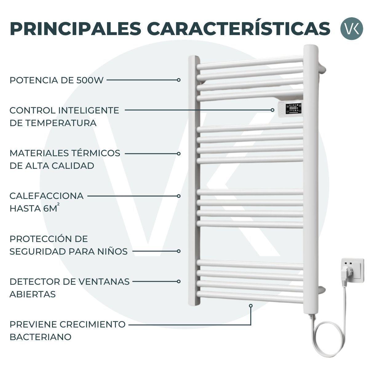 Secador Toallas Vesubio - Calentador Toallero Eléctrico Mural - 500W-4
