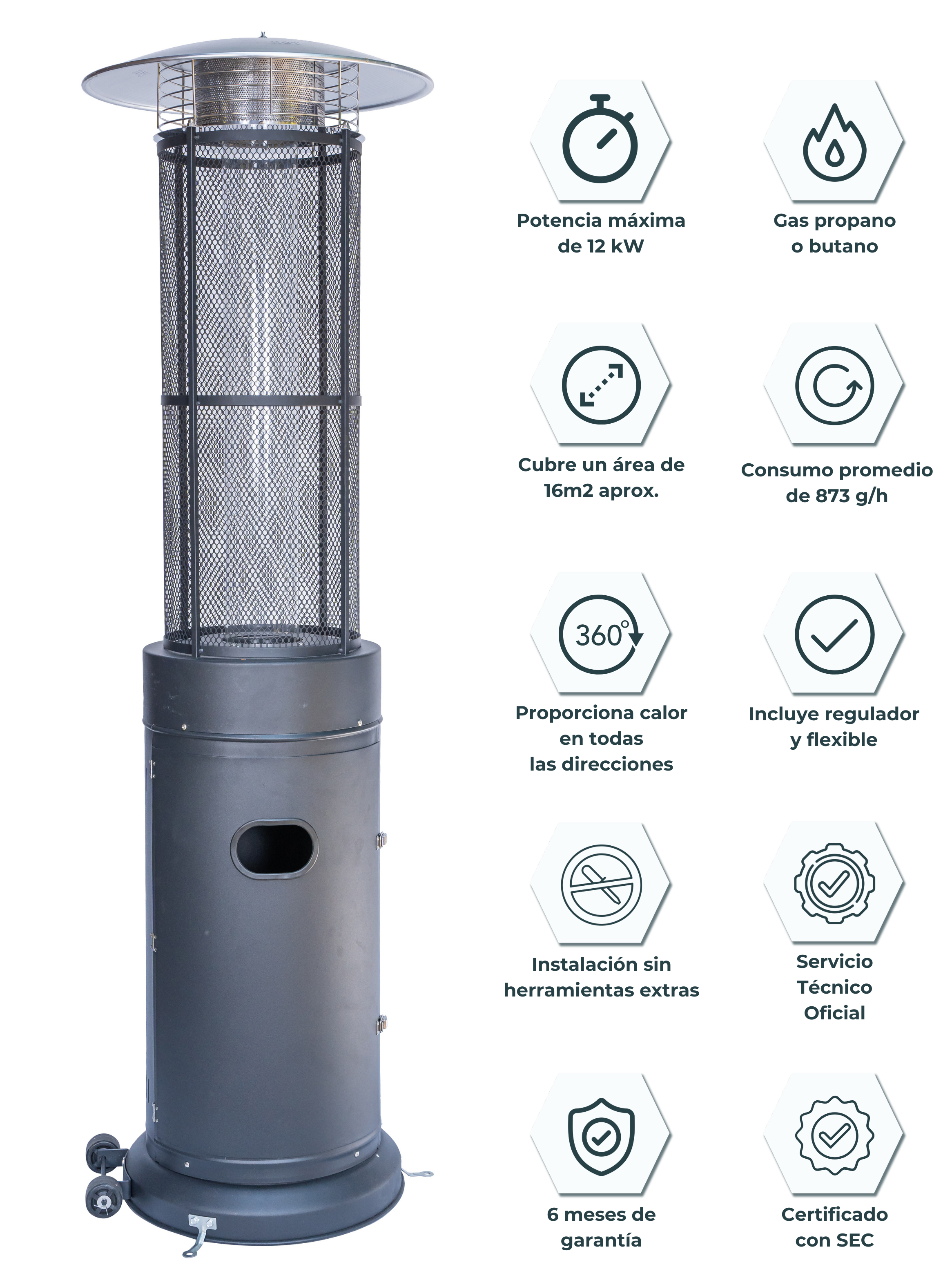 Estufa Exterior Gas Mork - Mate | Calefactor para Terrazas y Patios-3