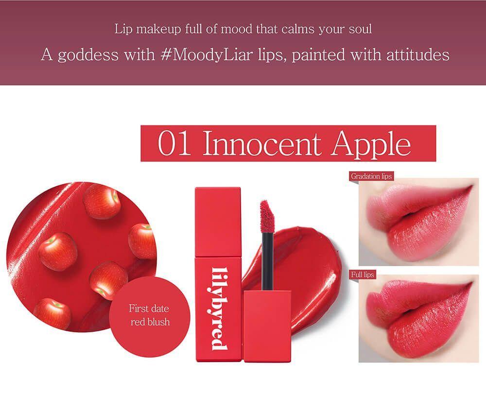 Tinte labial coreano con acabado mate - LILY BY RED, Mood Liar Velvet Tint #01 Innocent Apple-2