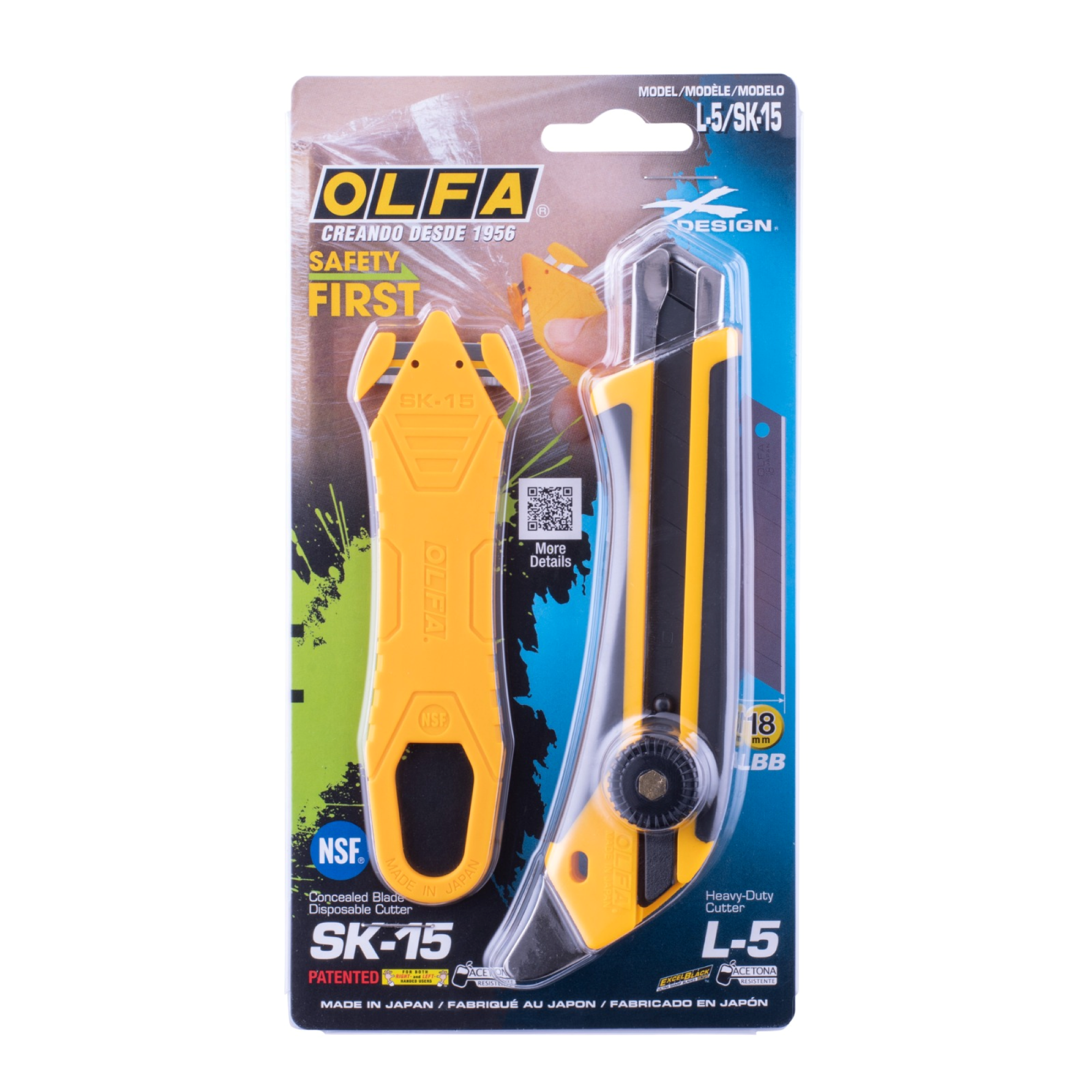 Pack Cuchillo industrial L-5 18 mm.+ Cuchillo de Seguridad SK-15 -0