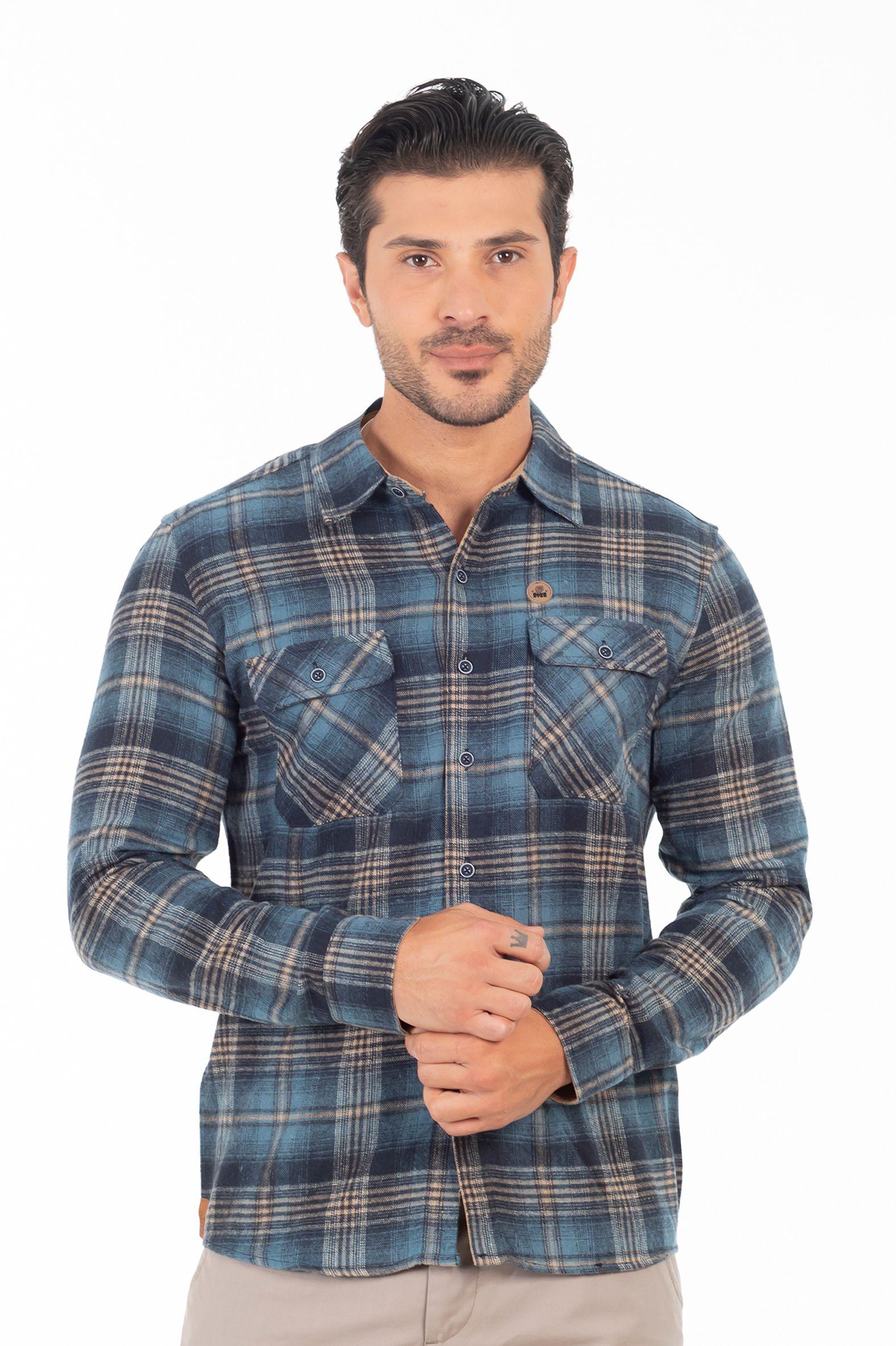 Camisa Ml Franela Northwood Azul Marino Gangster-0