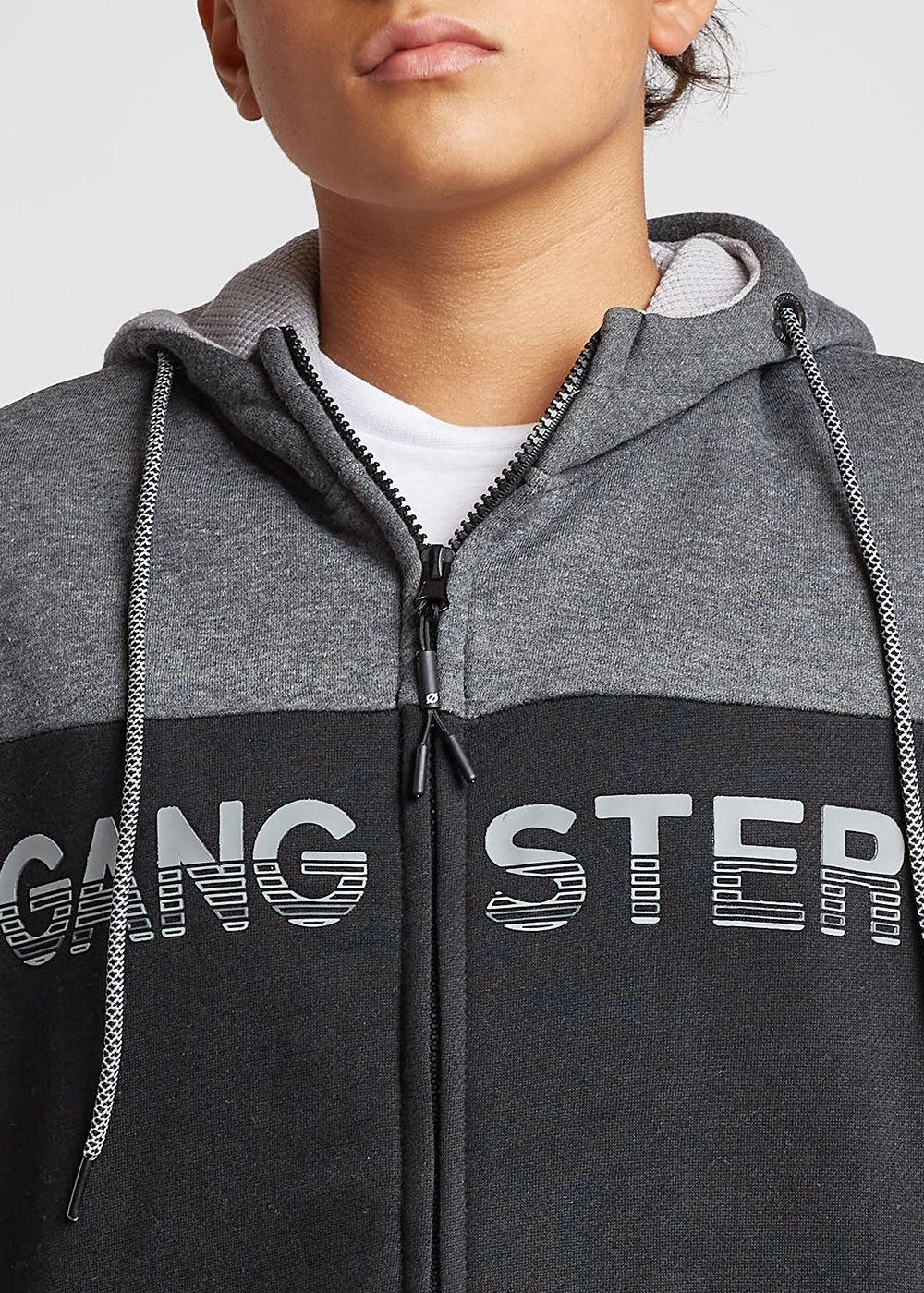 Teen Poleron Zip Hoodie Pionner Negro Gangster-2