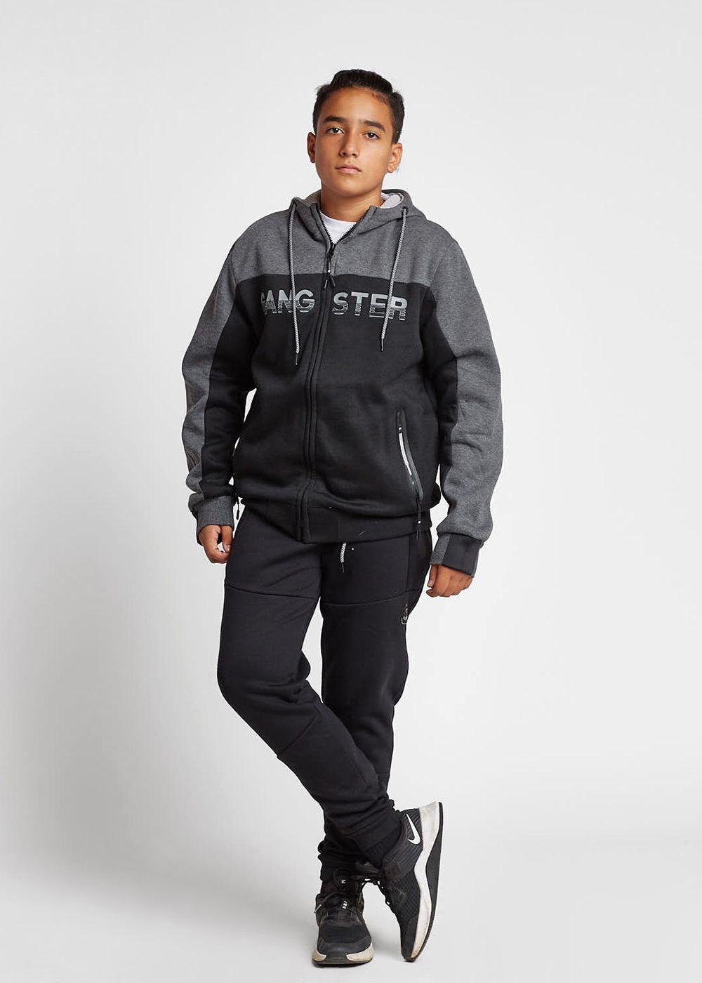 Teen Poleron Zip Hoodie Pionner Negro Gangster-3