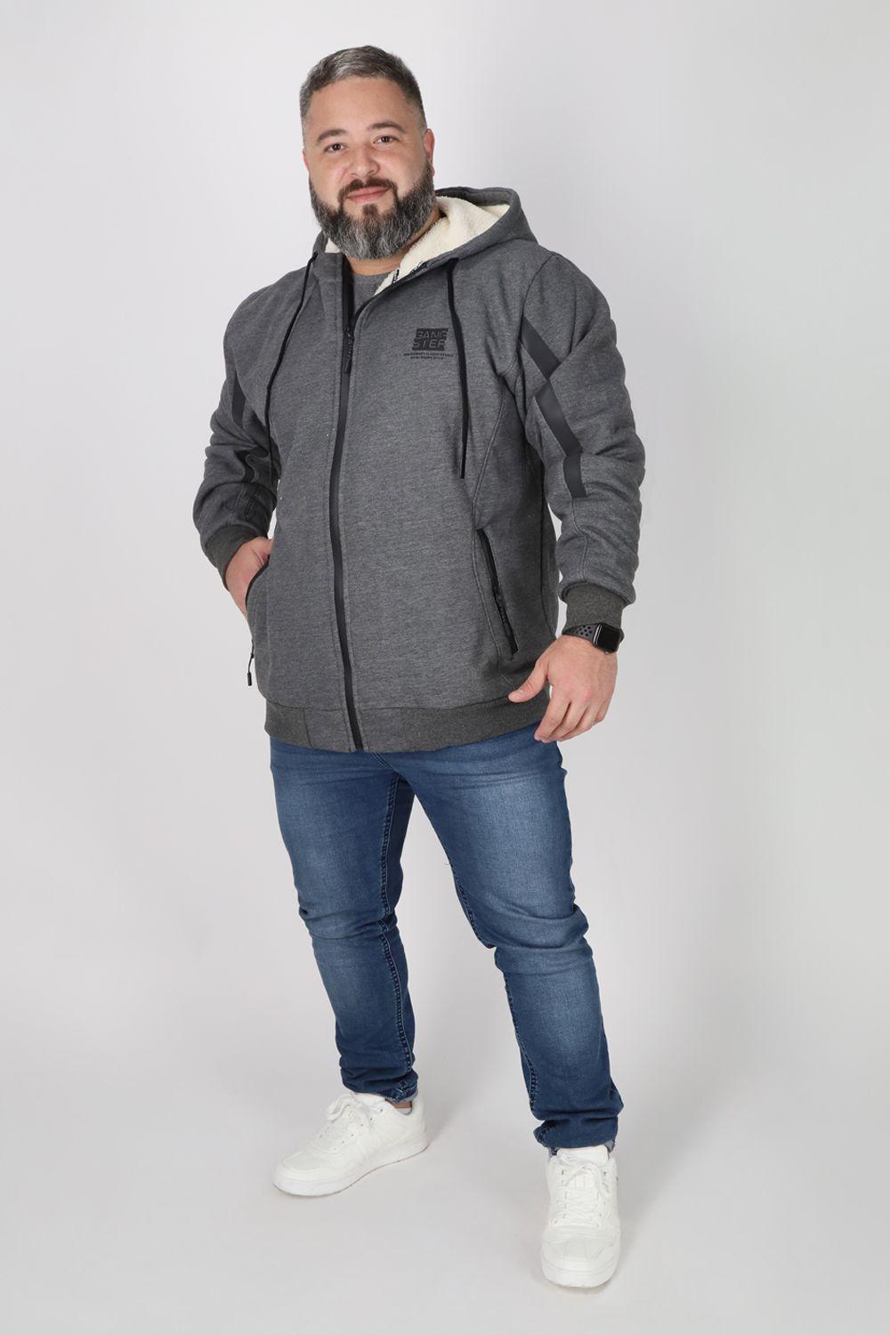 Plus Polerón Full Zipper Sherpa Eternal Gris Gangster-3