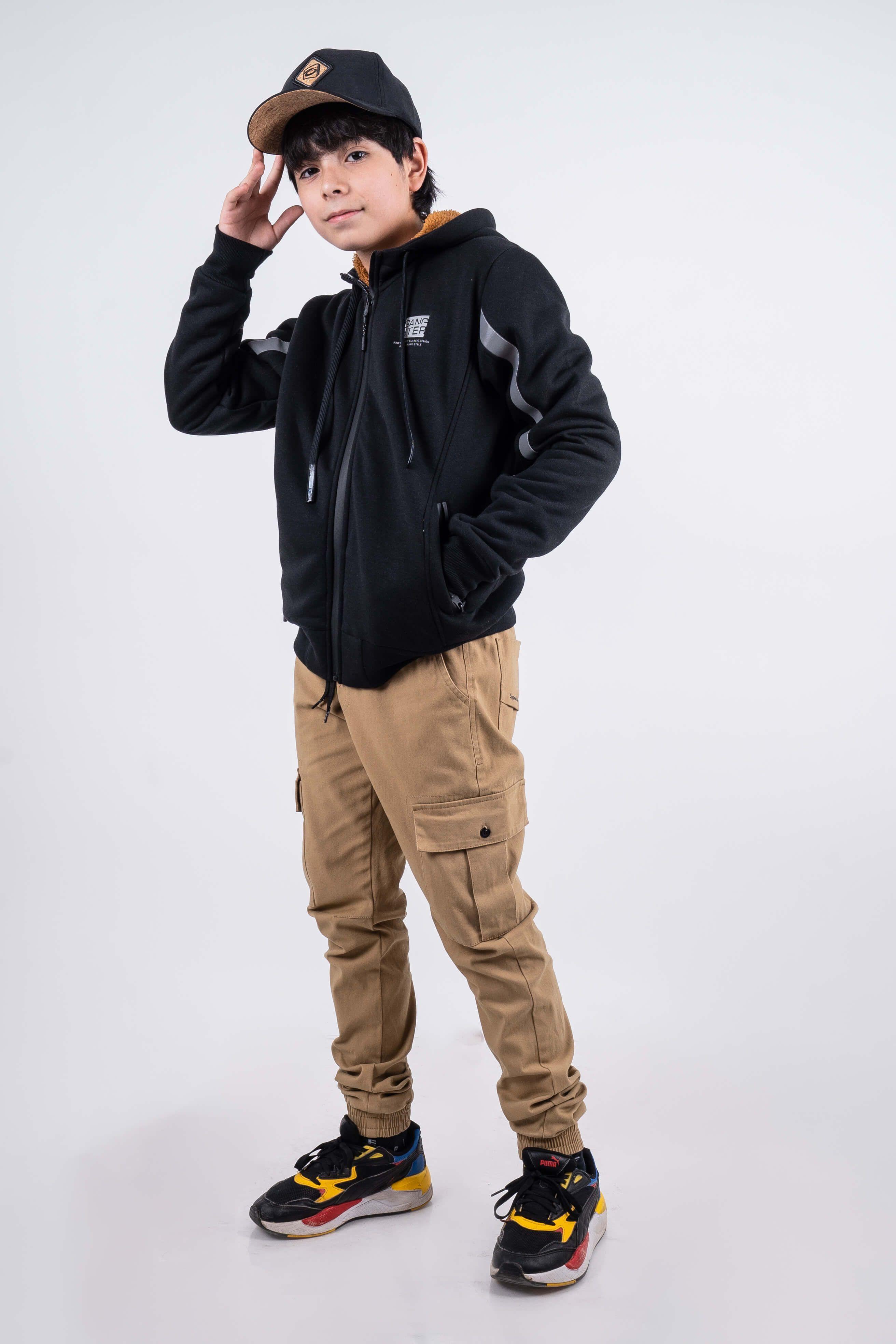 Teen Polerón Fullzipper Sherpa Shine Negro Gangster-4