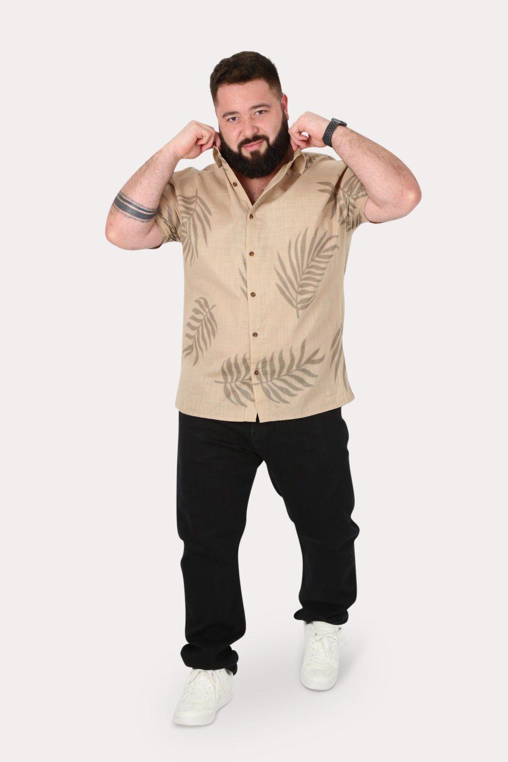 Plus Camisa Mc Algodón Meio Café Gangster-3