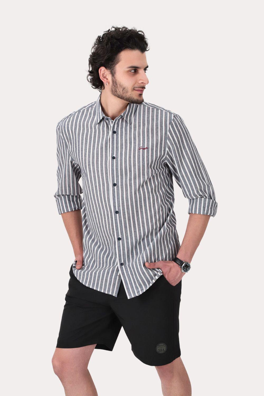 Camisa ML Fake Linho Buriti Azul Gangster-0