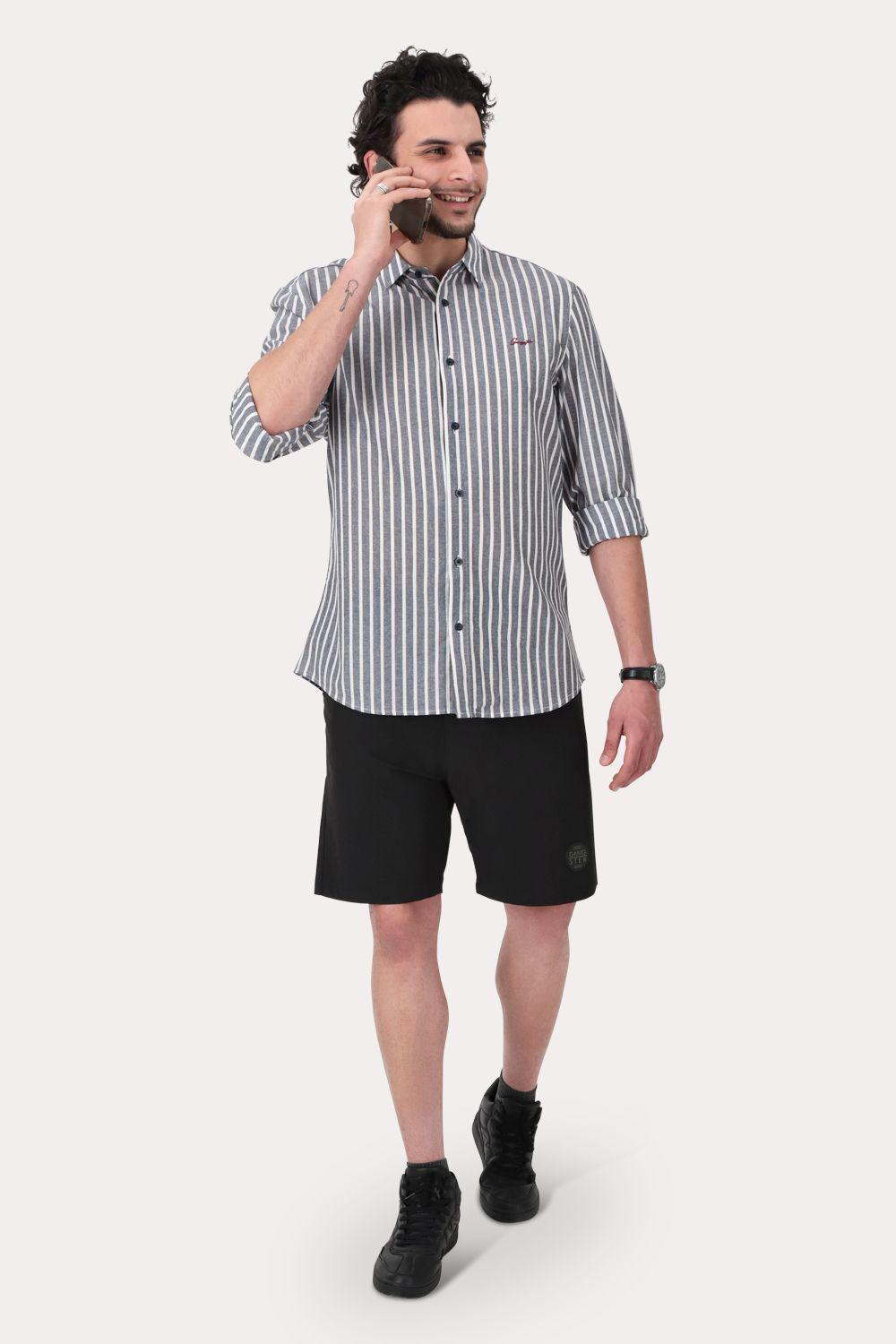 Camisa ML Fake Linho Buriti Azul Gangster-3