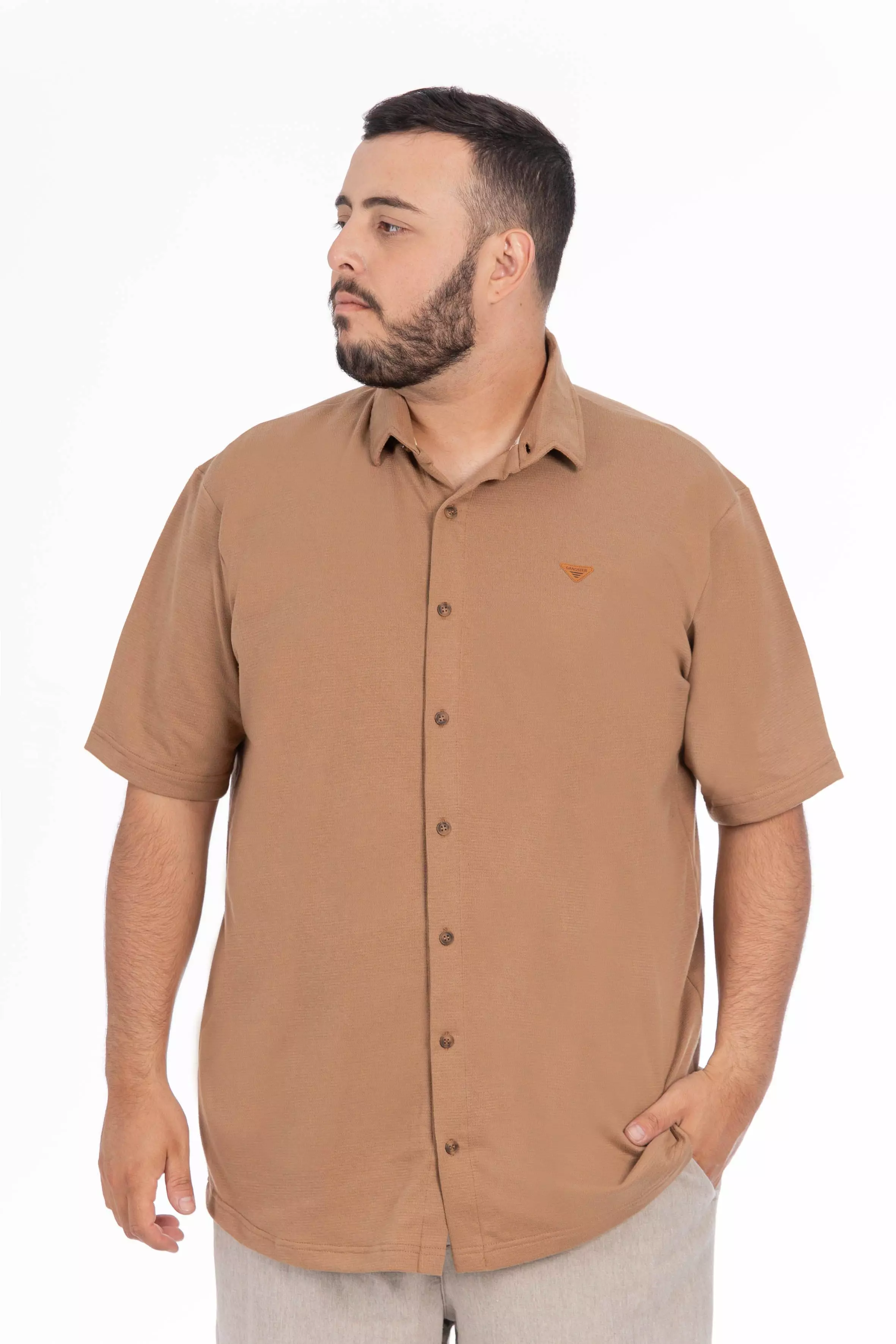Plus Camisa Camisa Textura Mont Café-0