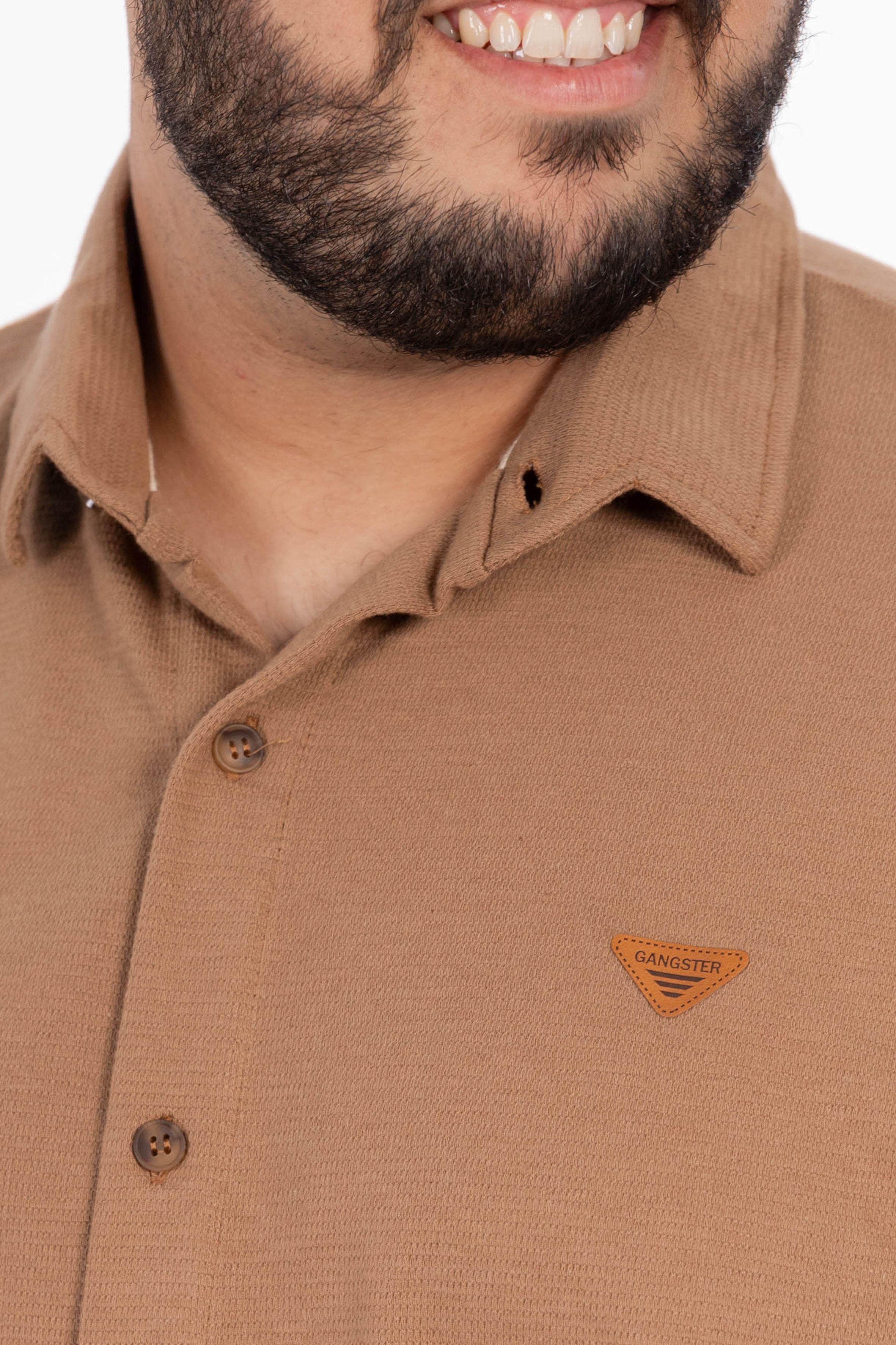 Plus Camisa Camisa Textura Mont Café-1